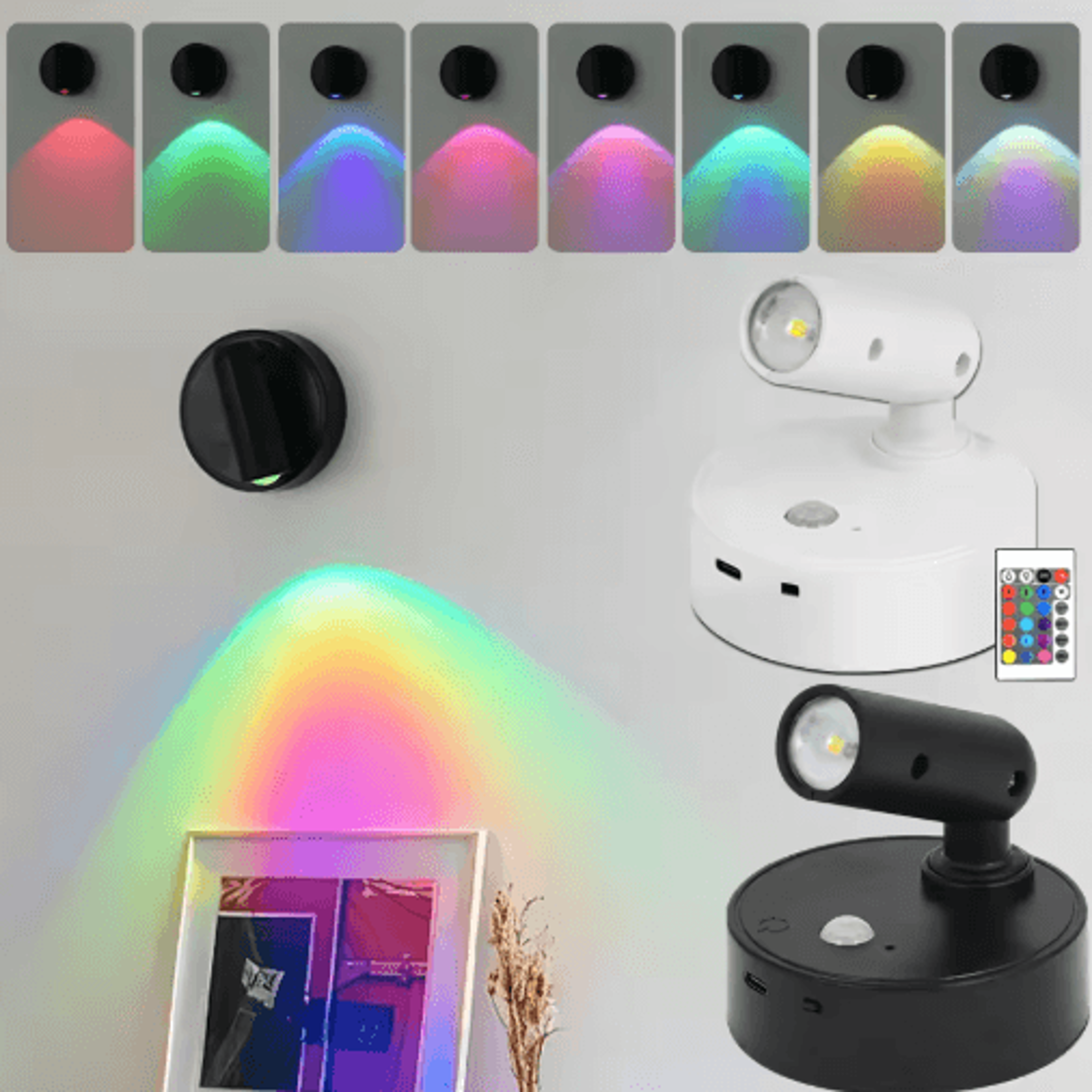 magnetic rechargeable led motion sensor wall light – dimmable picture & cabinet spotlight with remote
