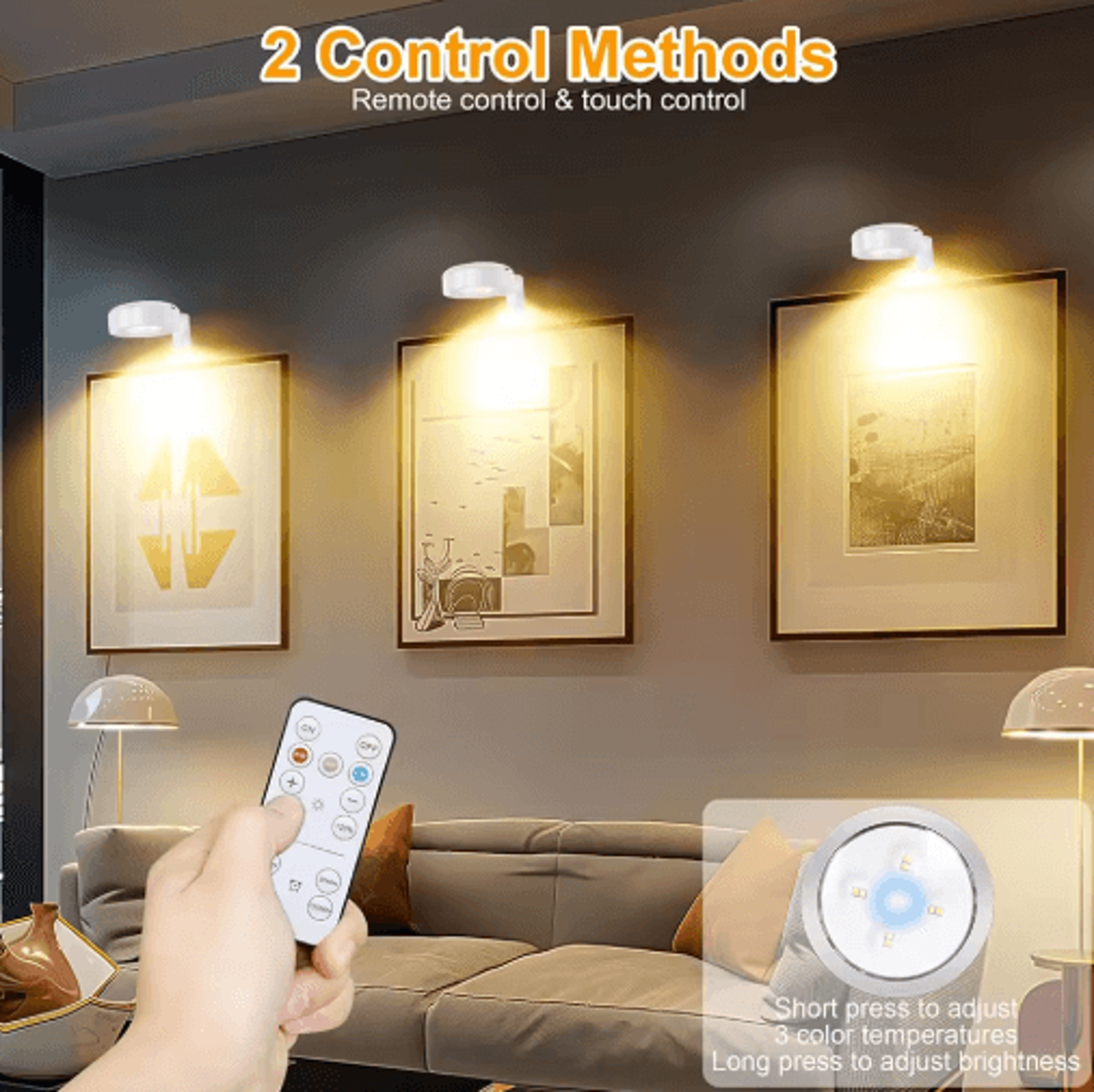 2/3-pack rechargeable led picture lights – remote control wall art lamps with timer & 3 lighting modes
