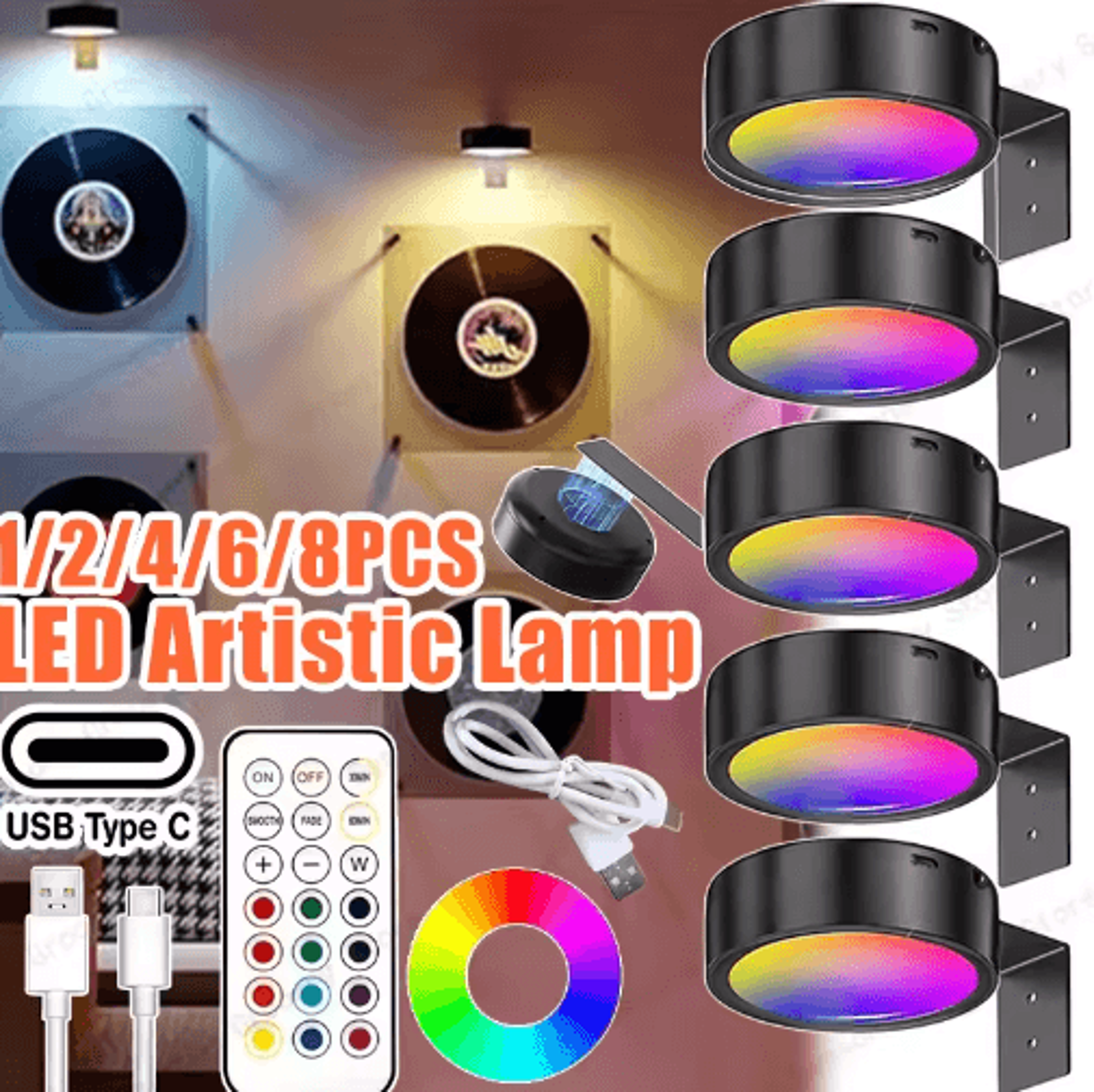rechargeable rgb magnetic art light – 2-style wireless dimmable led display lamp with remote control