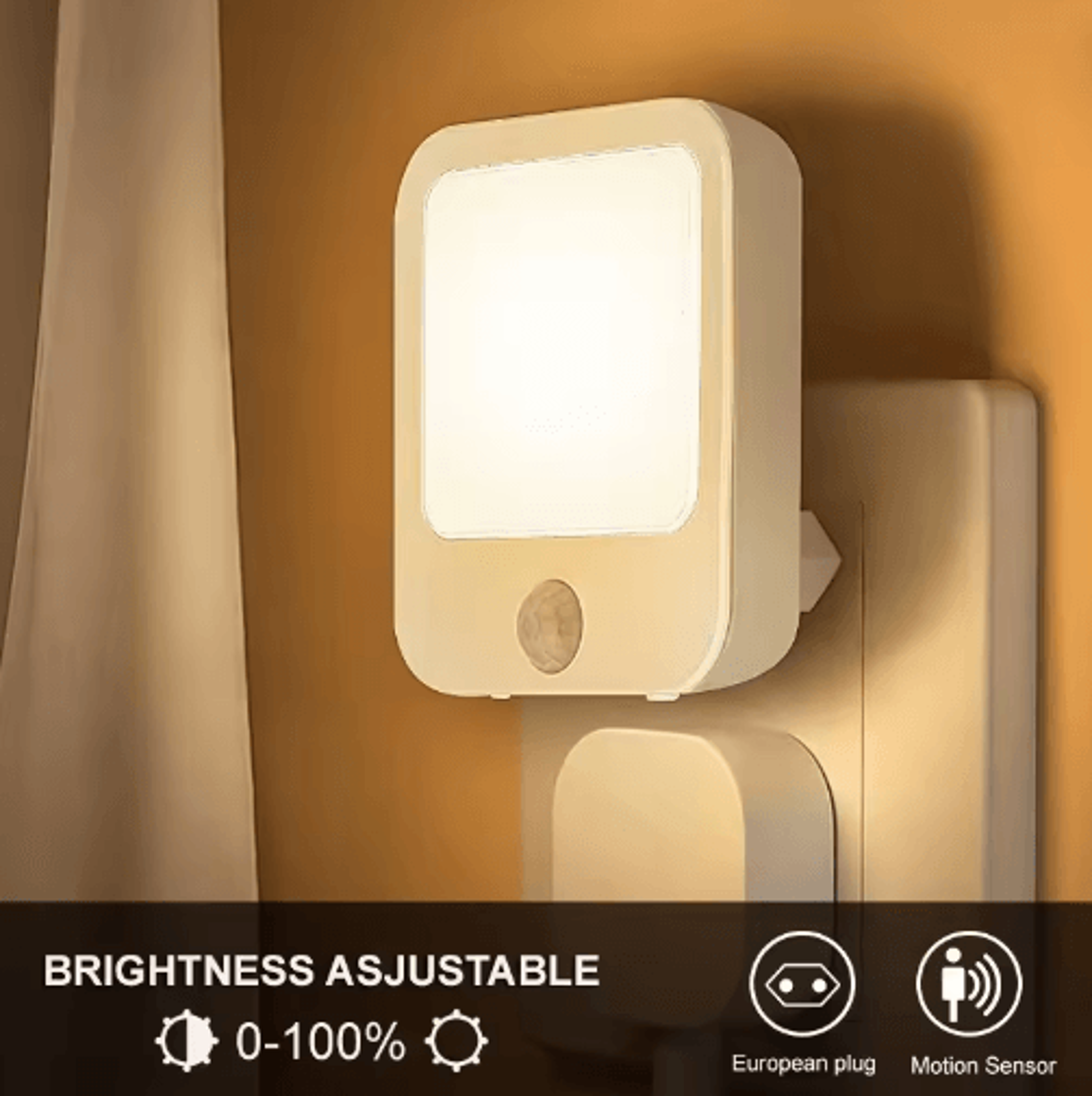 led motion sensor plug-in night light – eu/us plug automatic bedside & kids bedroom lamp