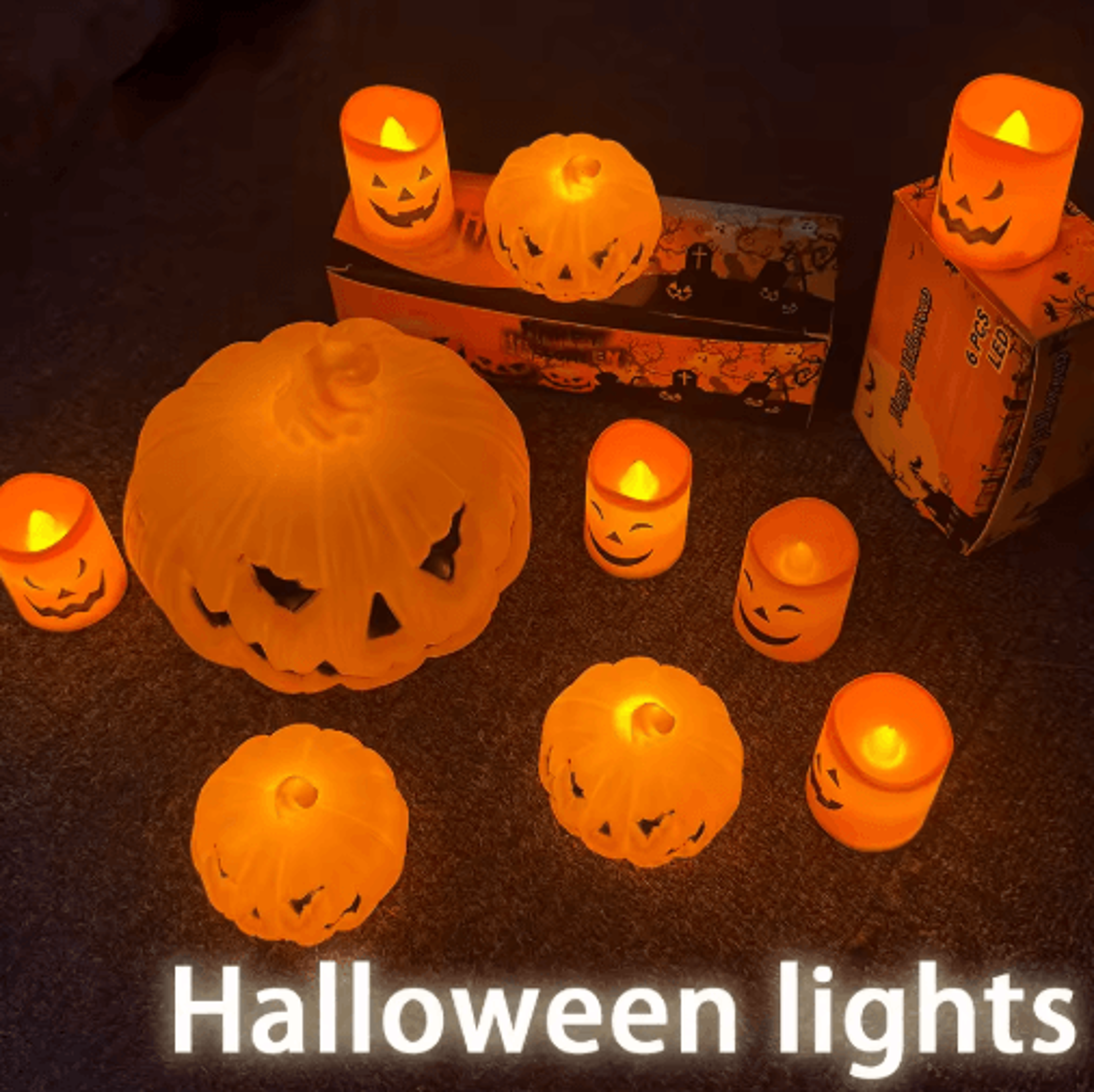 halloween pumpkin lantern light – skull & ghost face candle-style atmosphere lamp for party decor