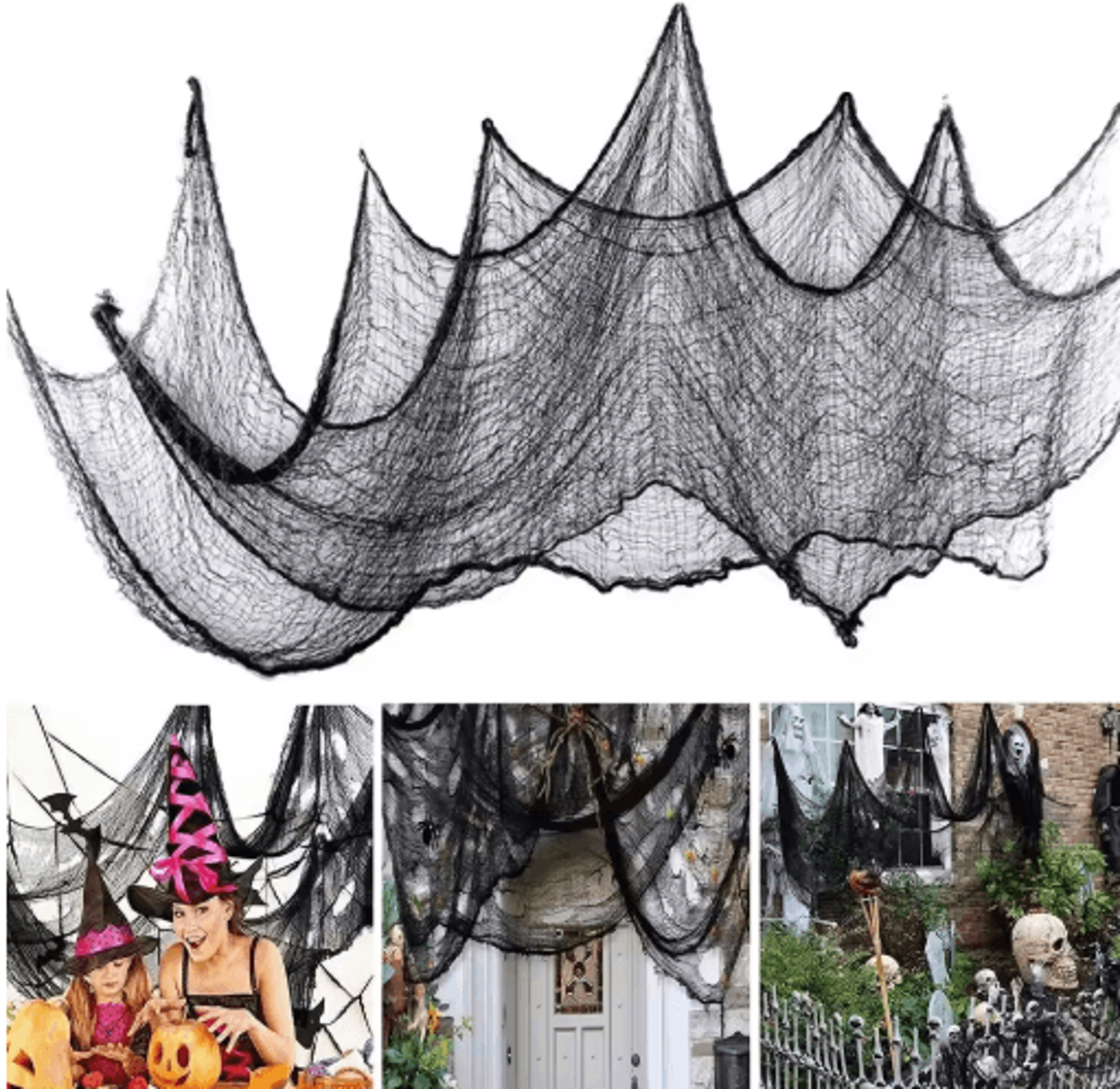 76 by 183cm black creepy halloween gauze cloth – spooky haunted house door, window & table decor