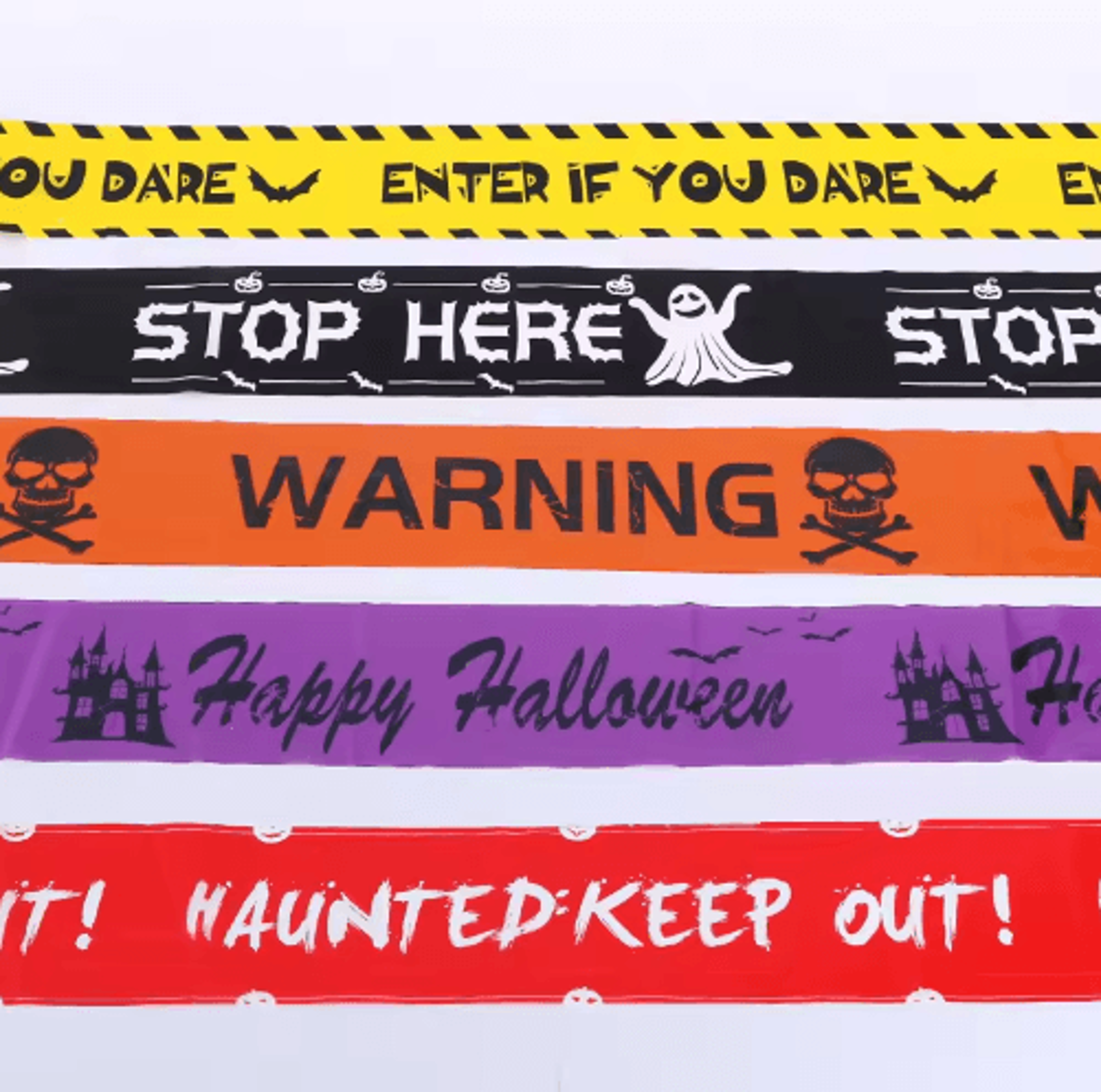 halloween skull warning tape prop – creepy window, door & haunted house party decoration