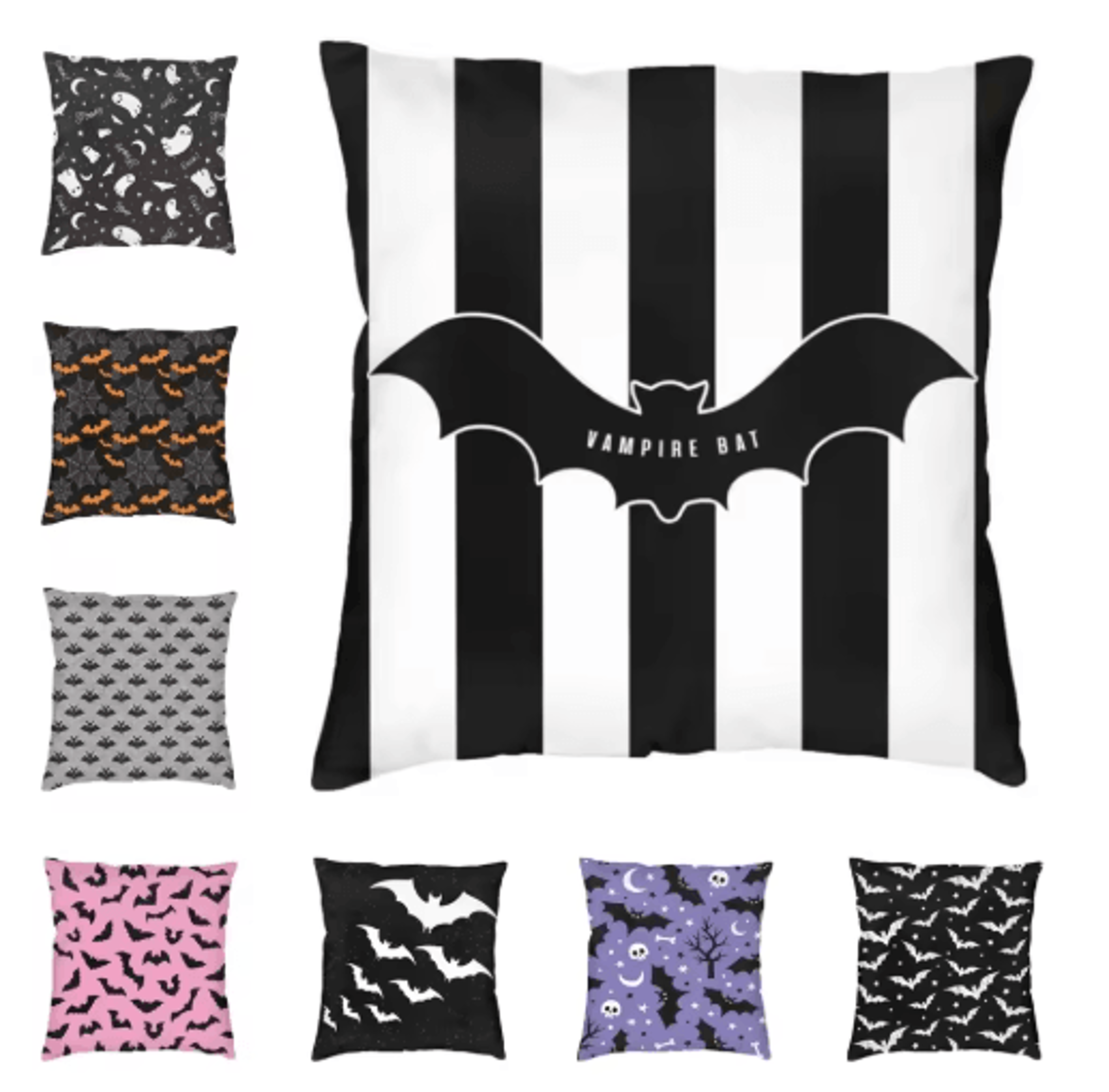 pastel goth pink & black bat pillow cover – 45x45cm halloween witch decorative cushion case