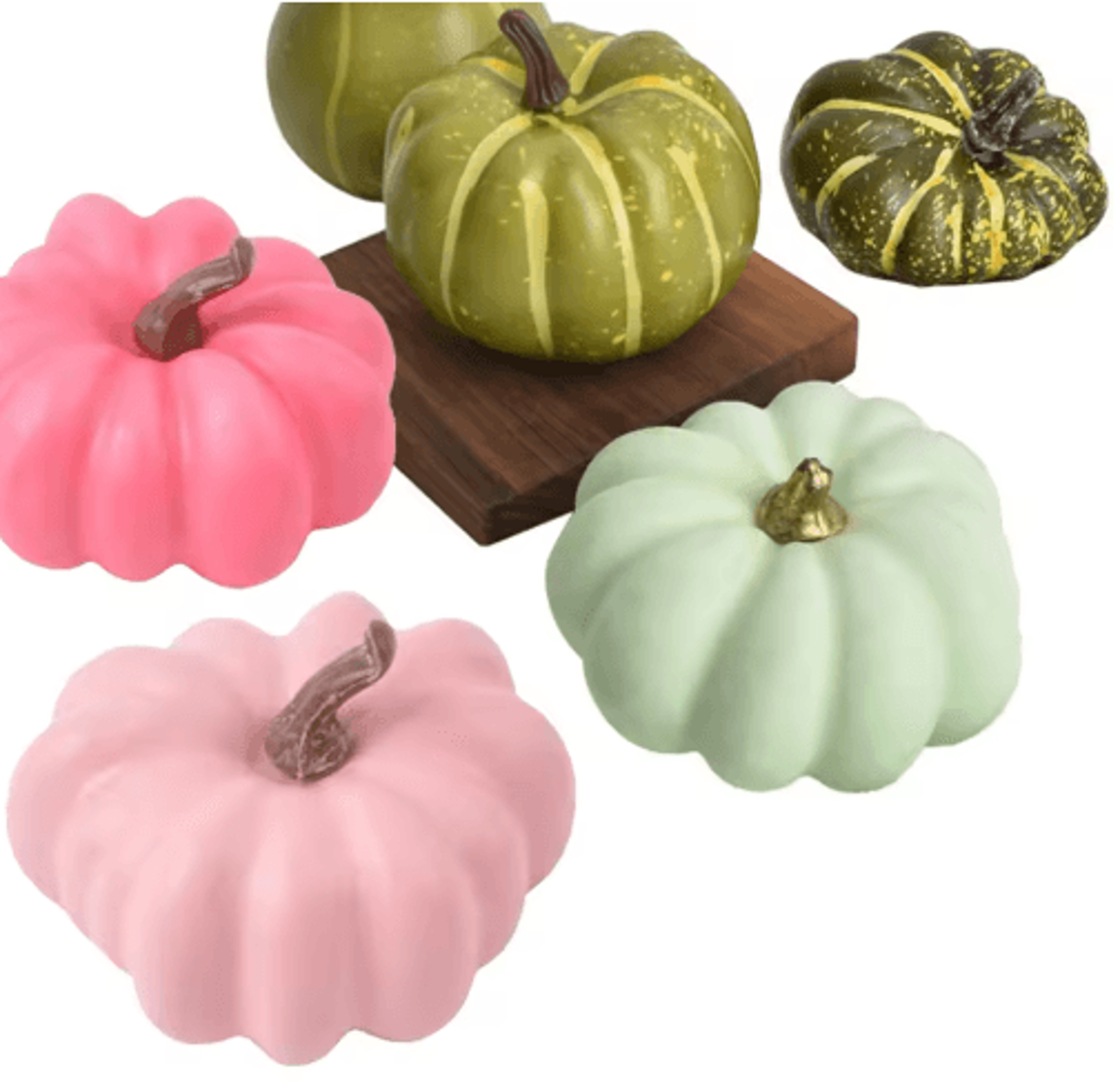 pink & green decorative foam pumpkins – 6–13cm artificial fall decor for halloween & thanksgiving