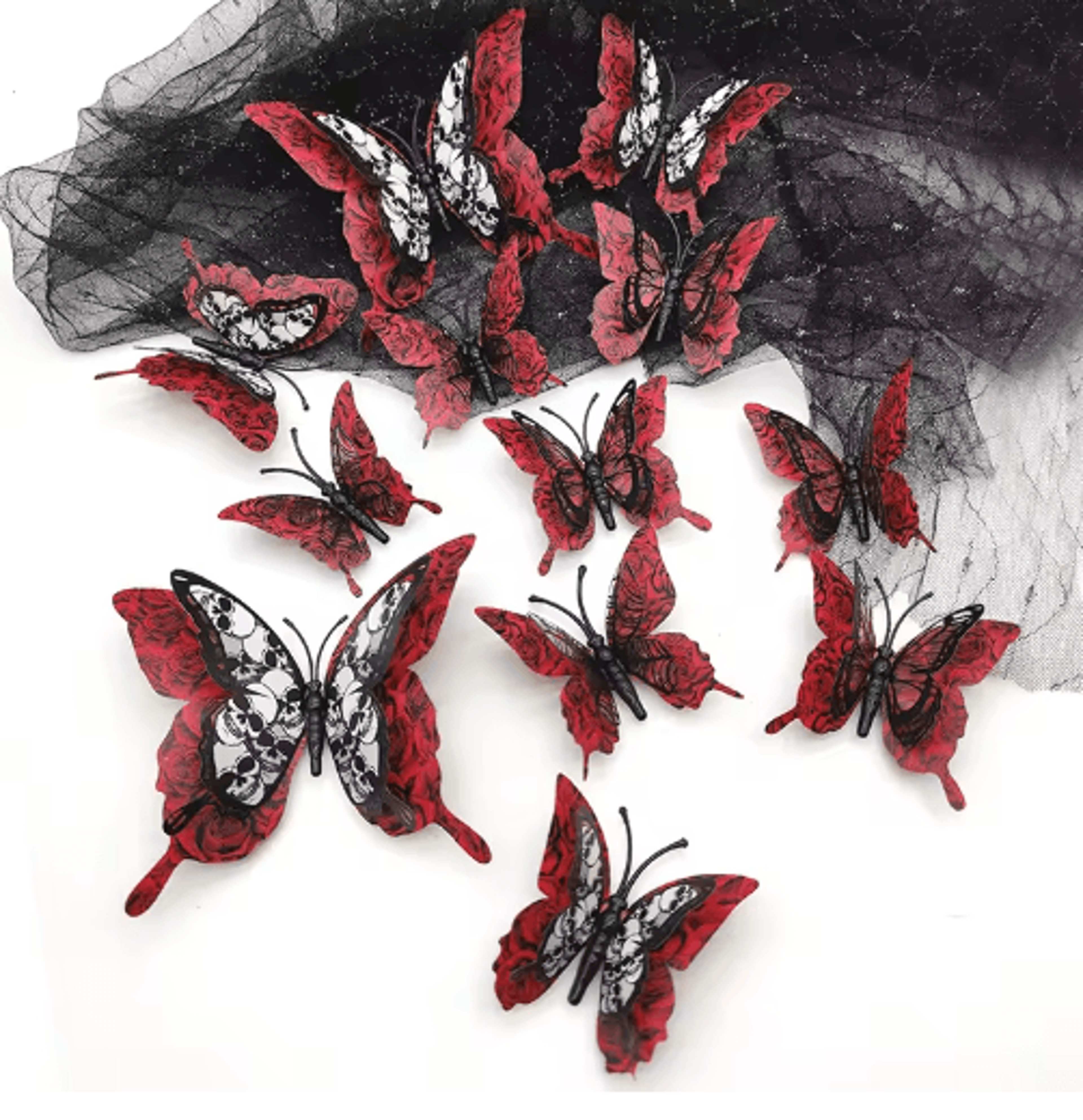 12-piece blood rose 3d butterfly wall stickers – gothic halloween self-adhesive party decor