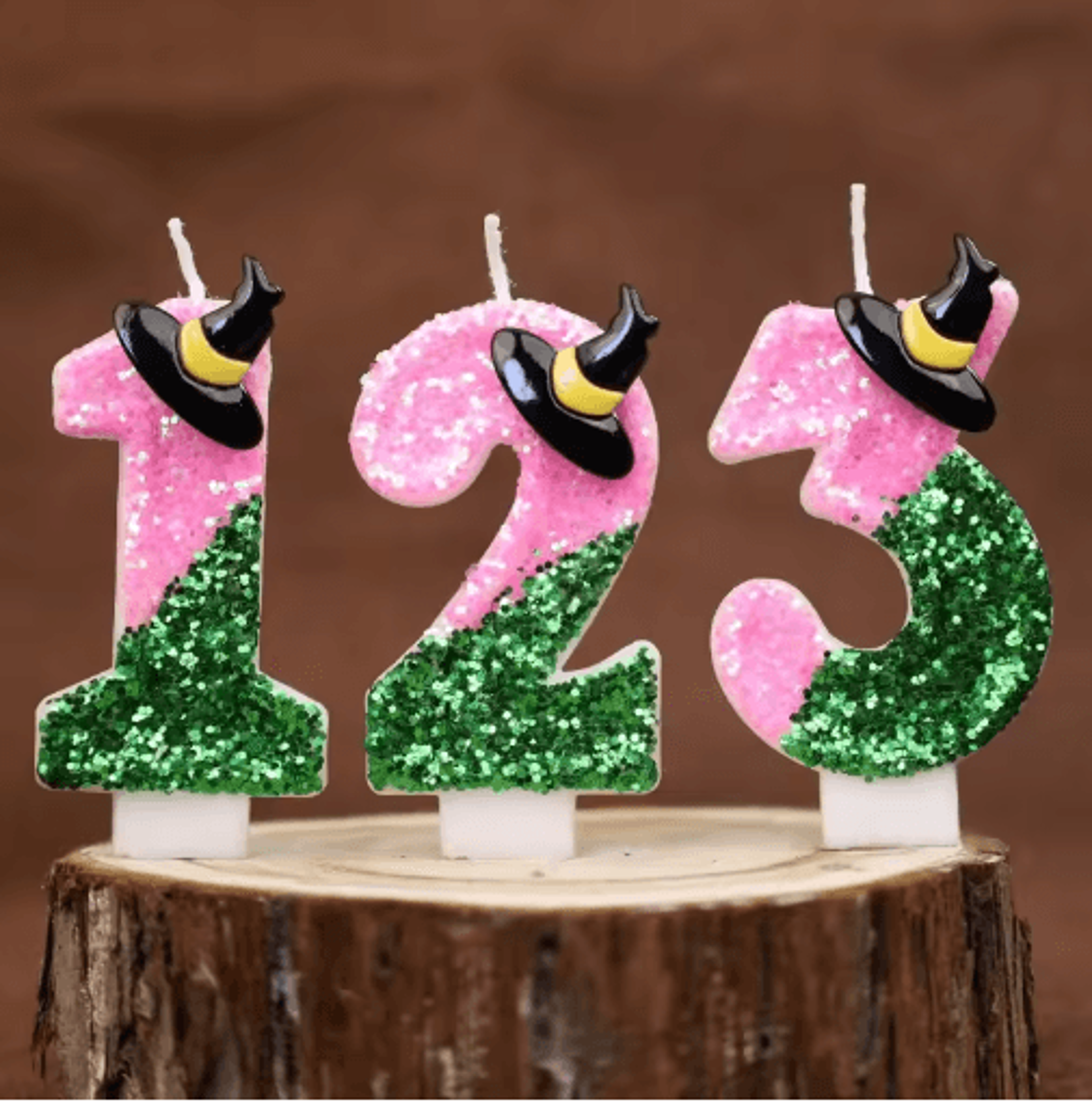 pink & green witch-themed number birthday candle – halloween numeral cake topper for parties