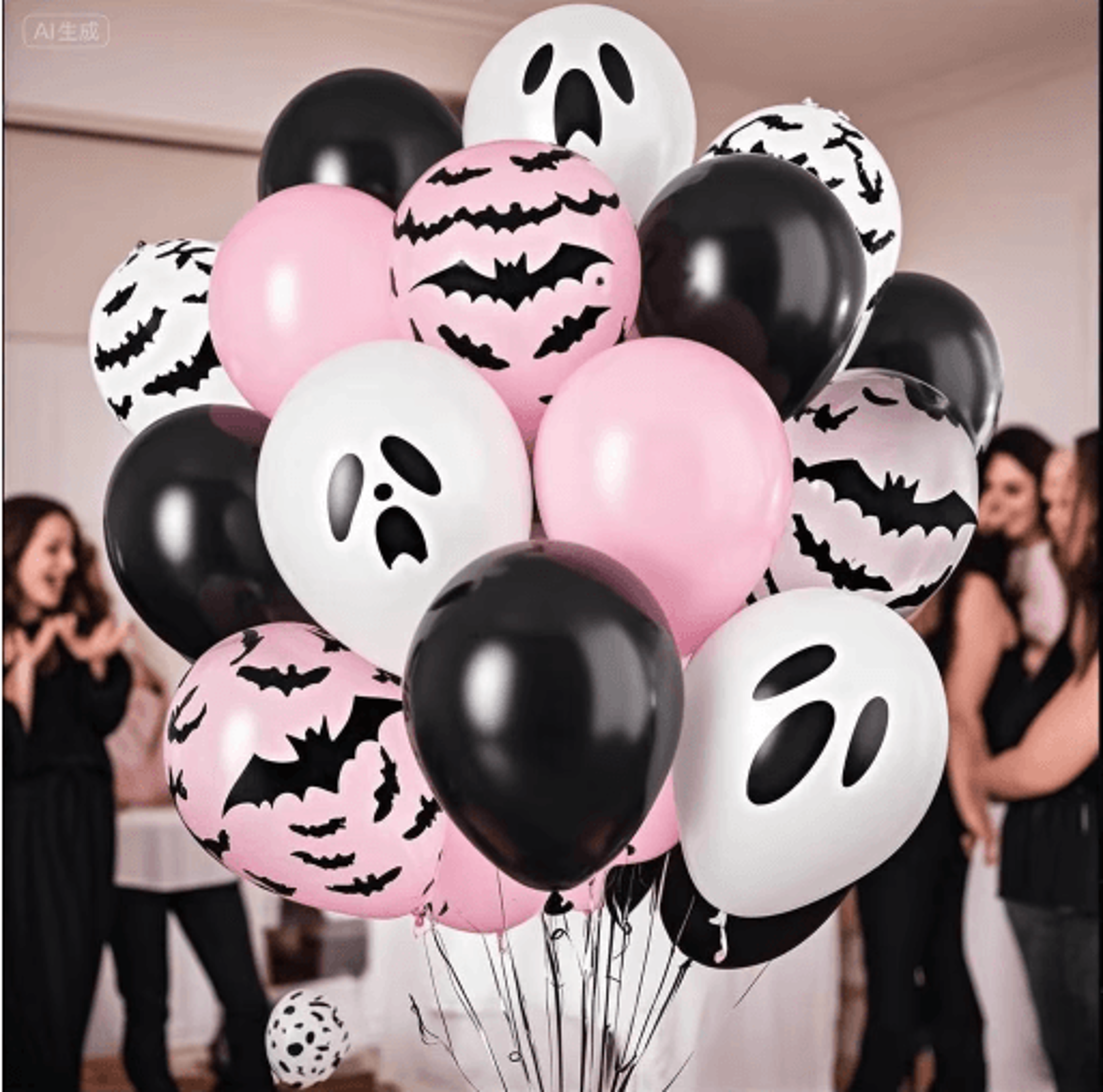 20-piece pink & black halloween balloon set – ghost & bat confetti balloons for spooky parties