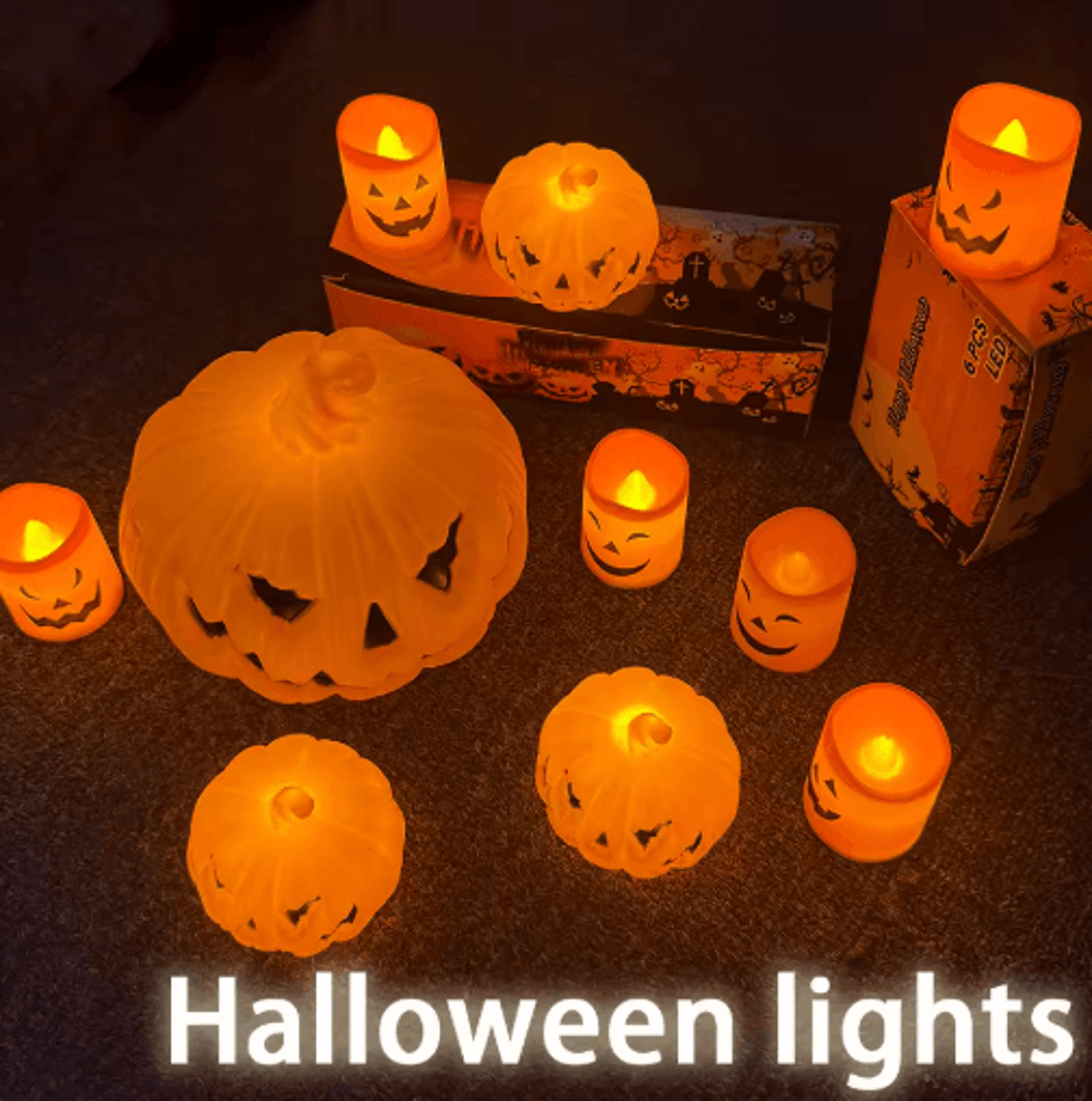 halloween pumpkin lantern candle light – skull & ghost face spooky atmosphere lamp for party decor
