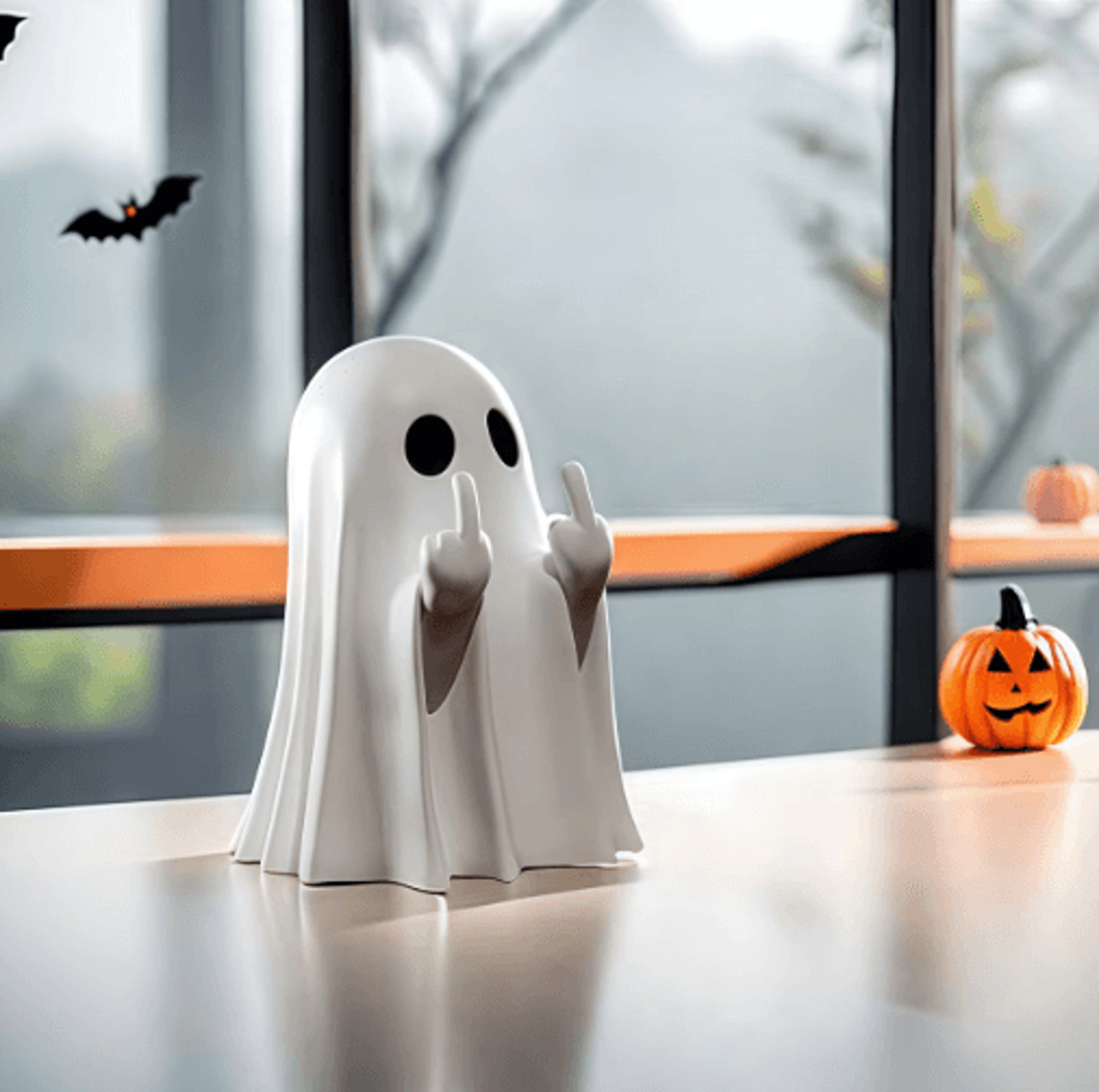 cute middle finger ghost statue – small spooky halloween figurine for coffee table & shelf decor
