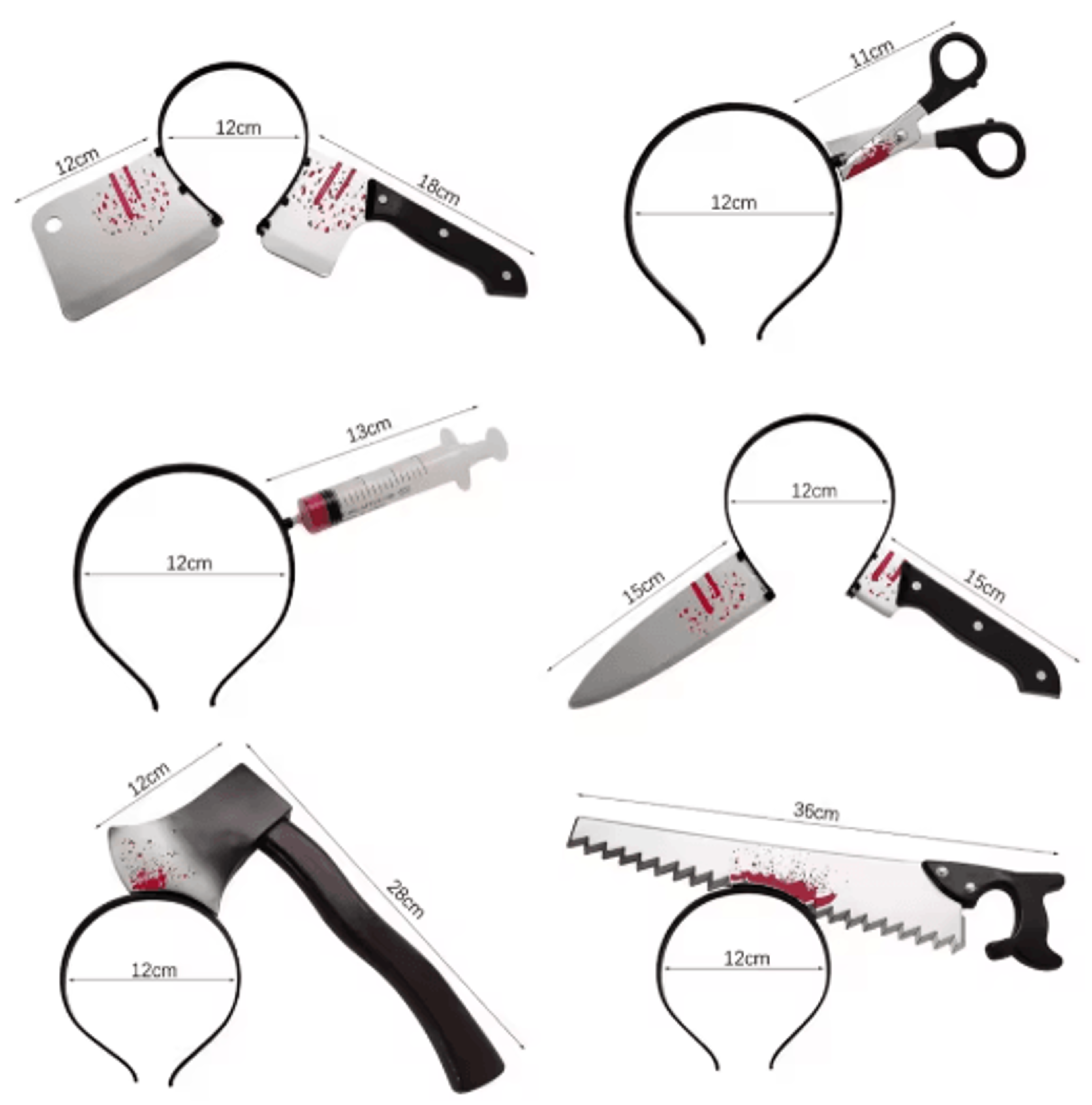 halloween horror headband – fake bloody axe, saw & knife gothic cosplay hair hoop