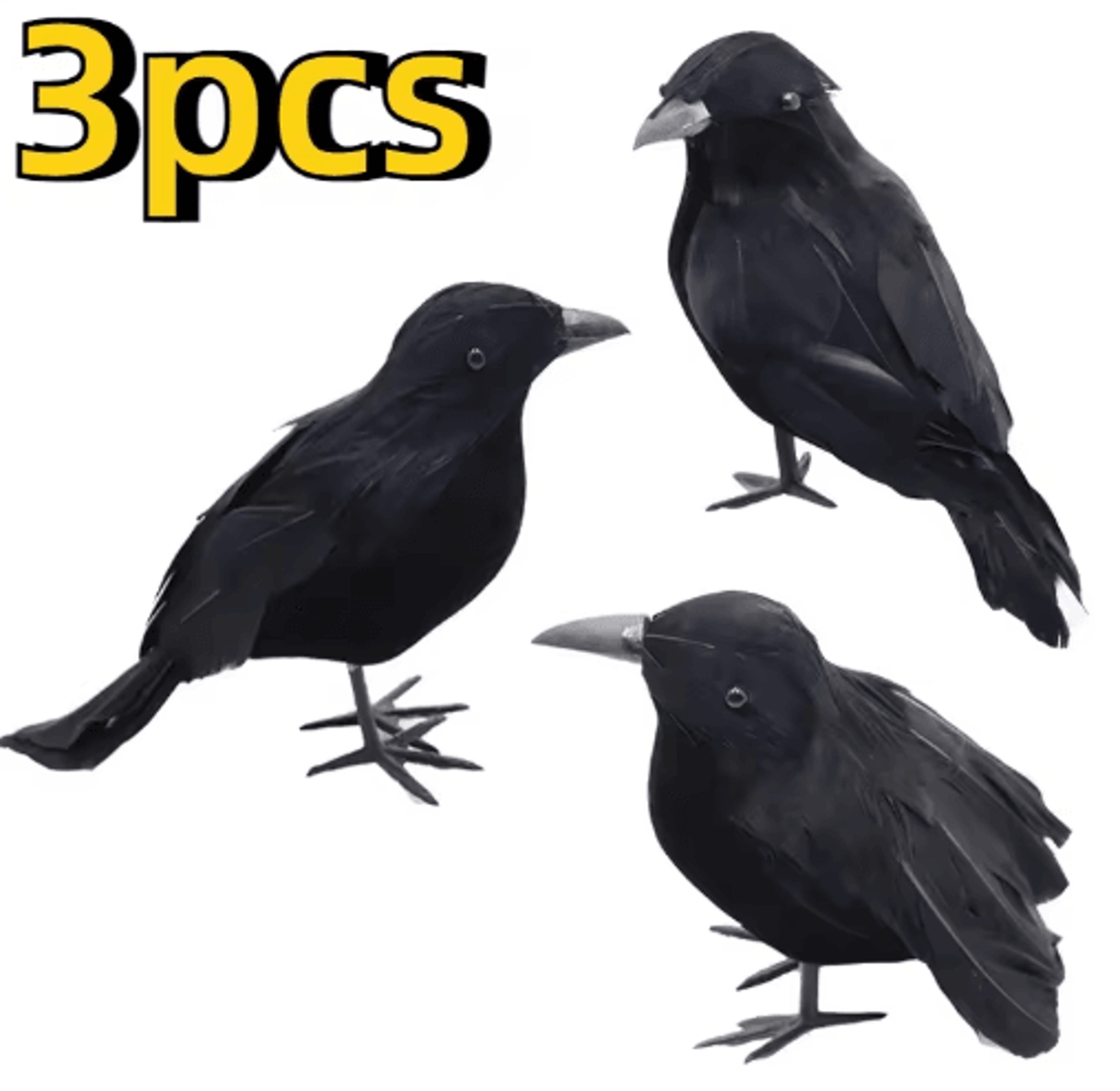 1–3 piece realistic artificial black crows – halloween horror bird props & party decorations
