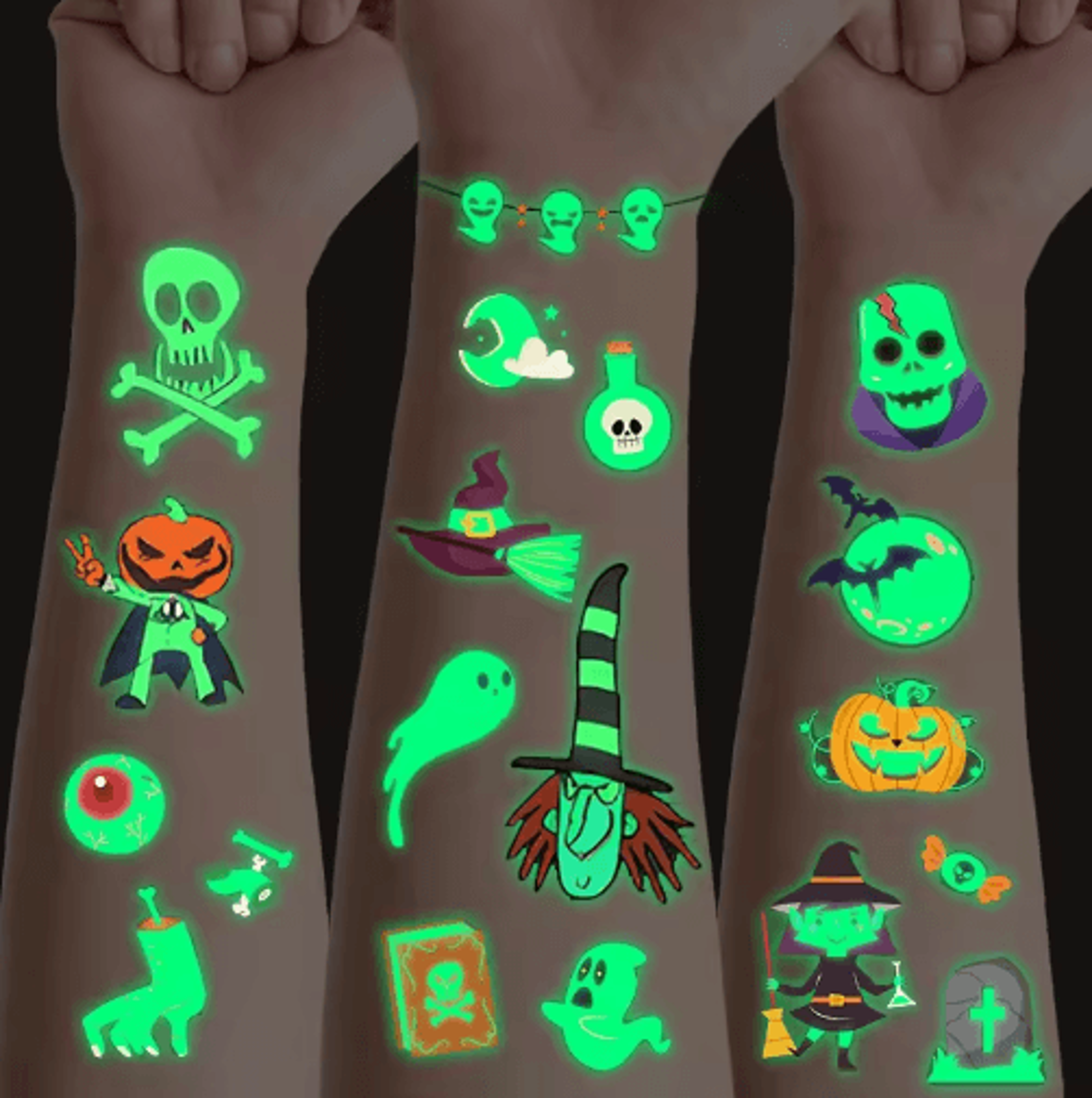 10-sheet glow-in-the-dark halloween temporary tattoos – ghost & pumpkin luminous party stickers