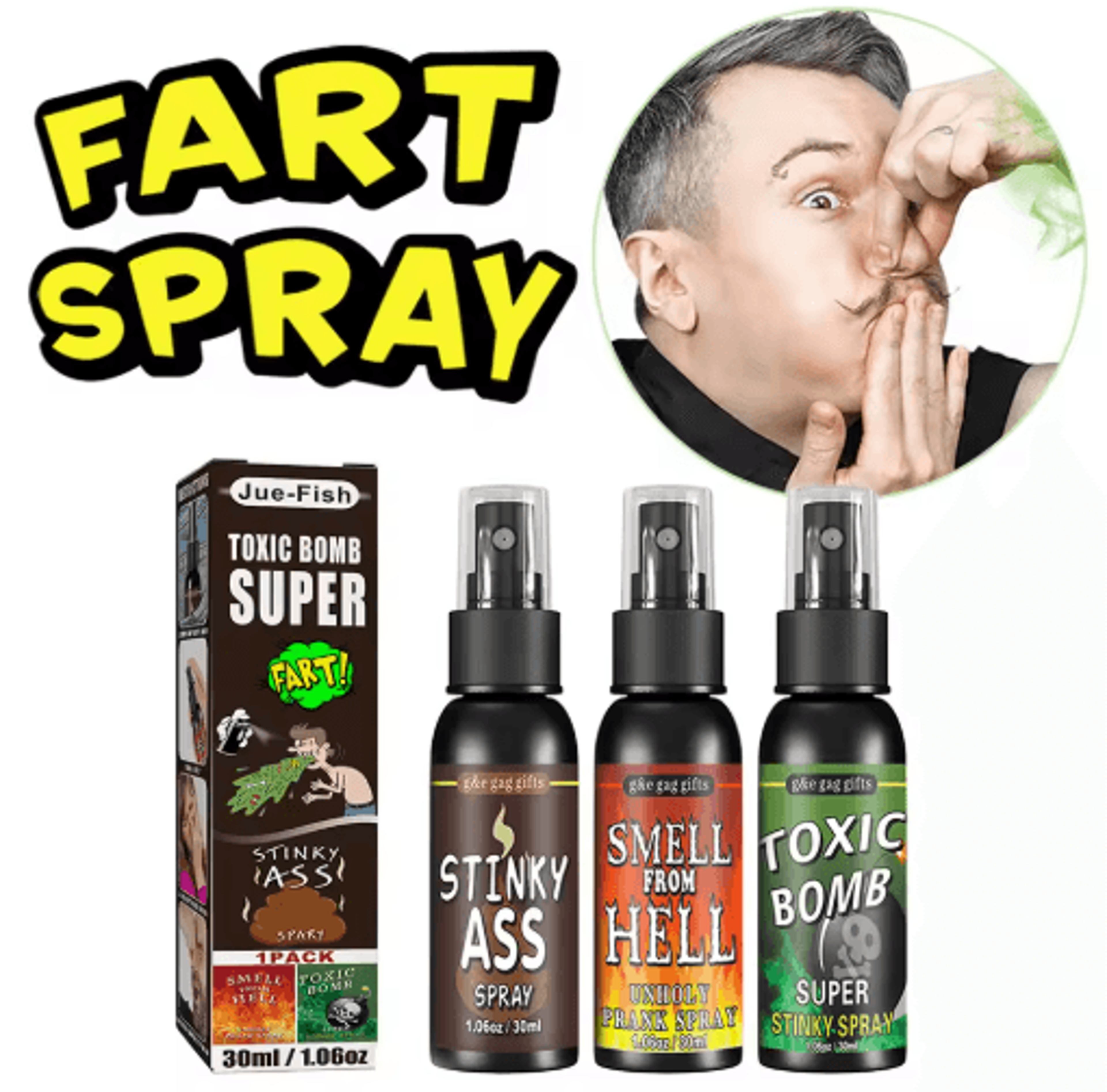 1–3 pack 30ml fart spray – stink bomb gag prank spray for halloween parties & novelty jokes