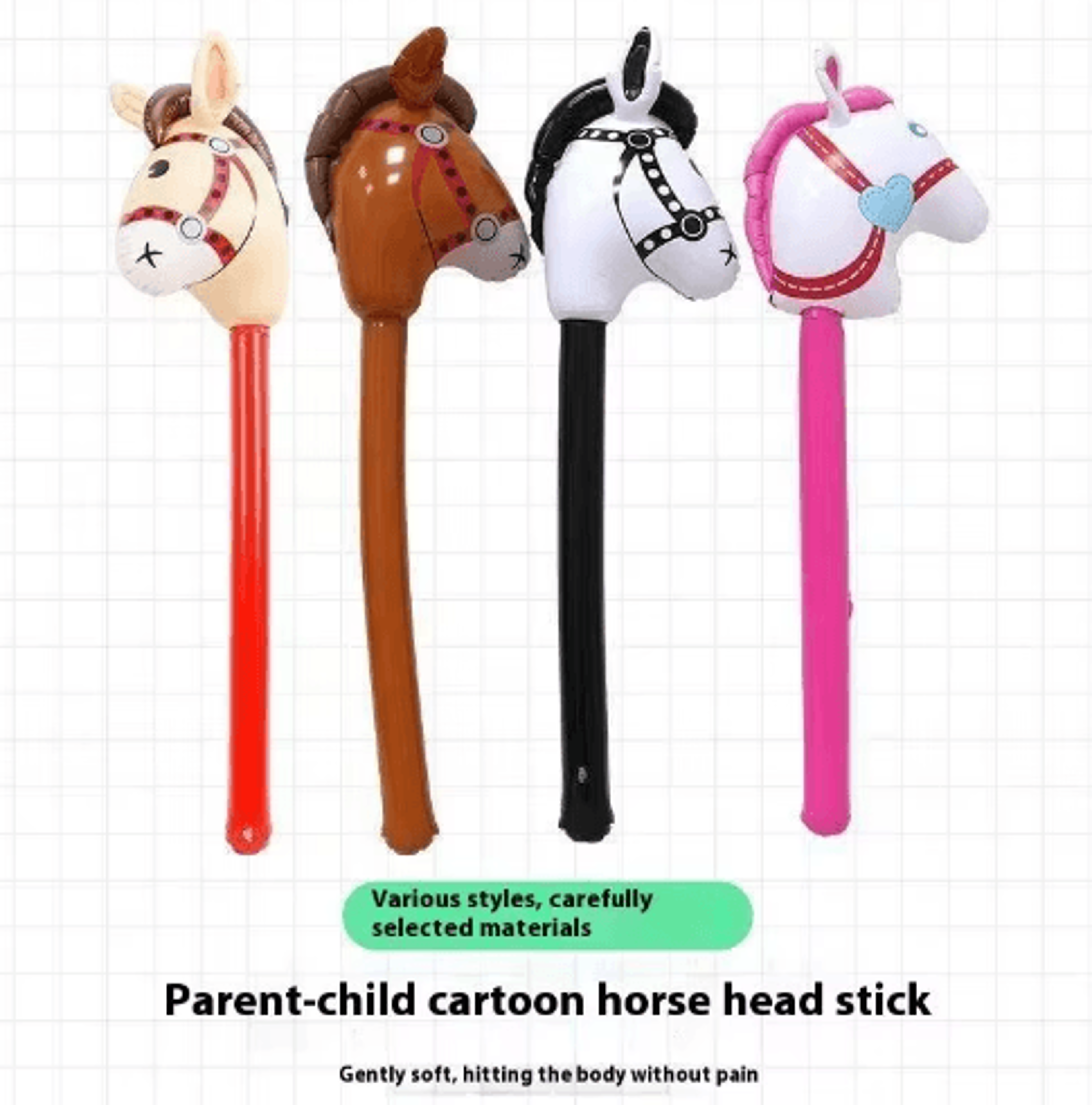 inflatable horse head stick toy – blow-up pony balloon prop for halloween parties & kids play