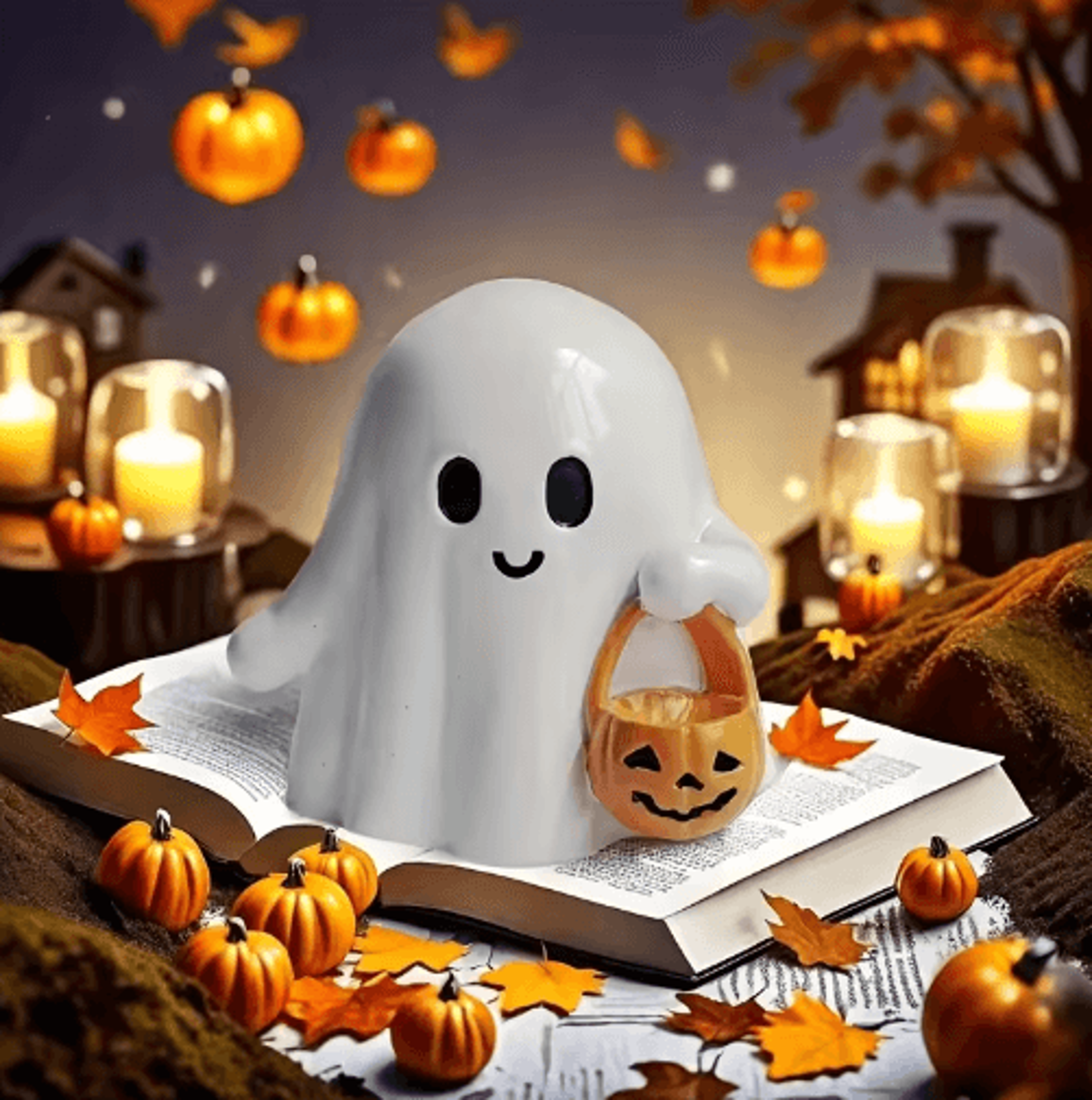 cute anime-style pumpkin statue – kawaii halloween figurine for bedroom & living room decor