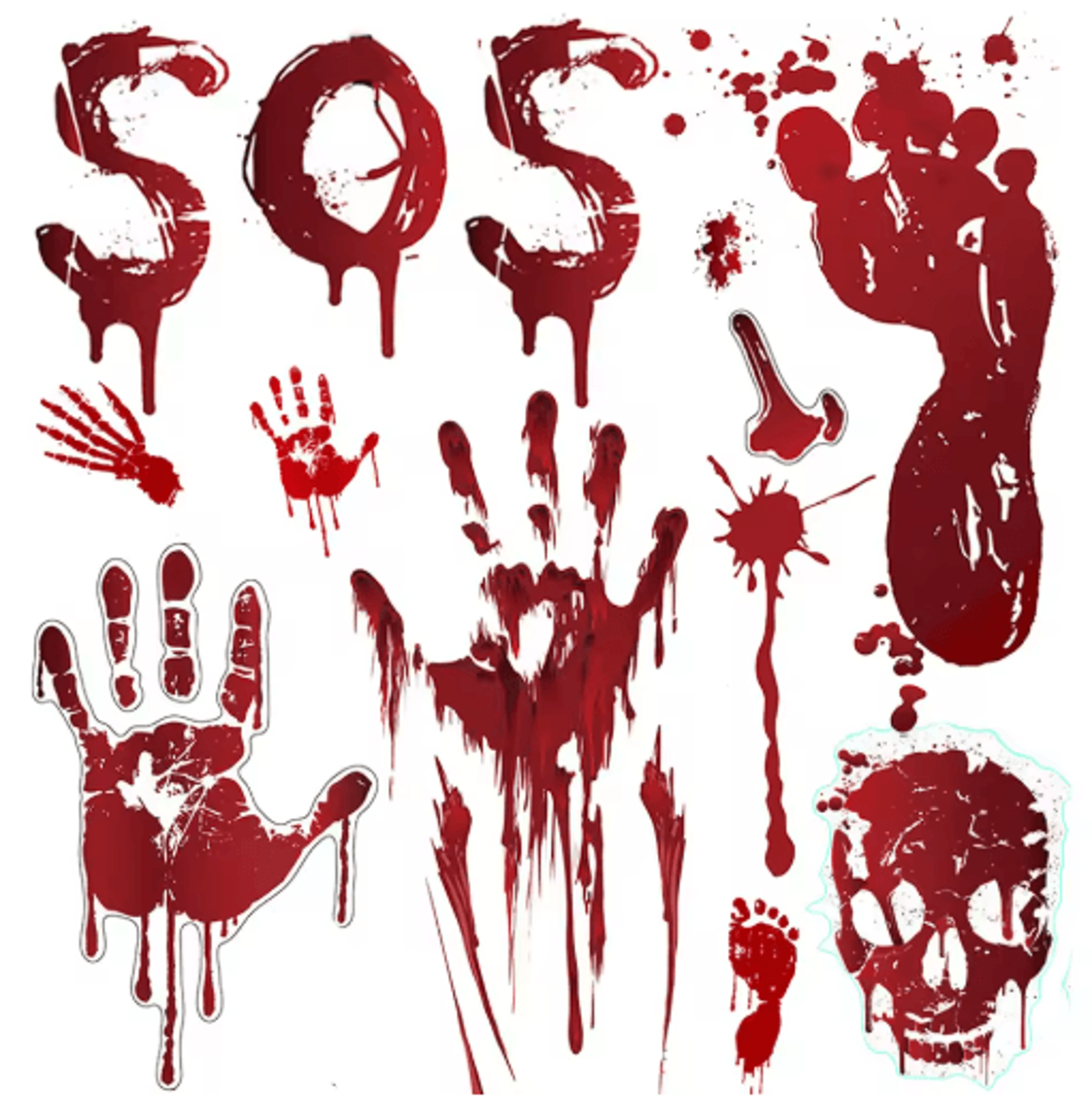 bloody handprint & footprint halloween stickers – skull horror decals for walls, doors & windows