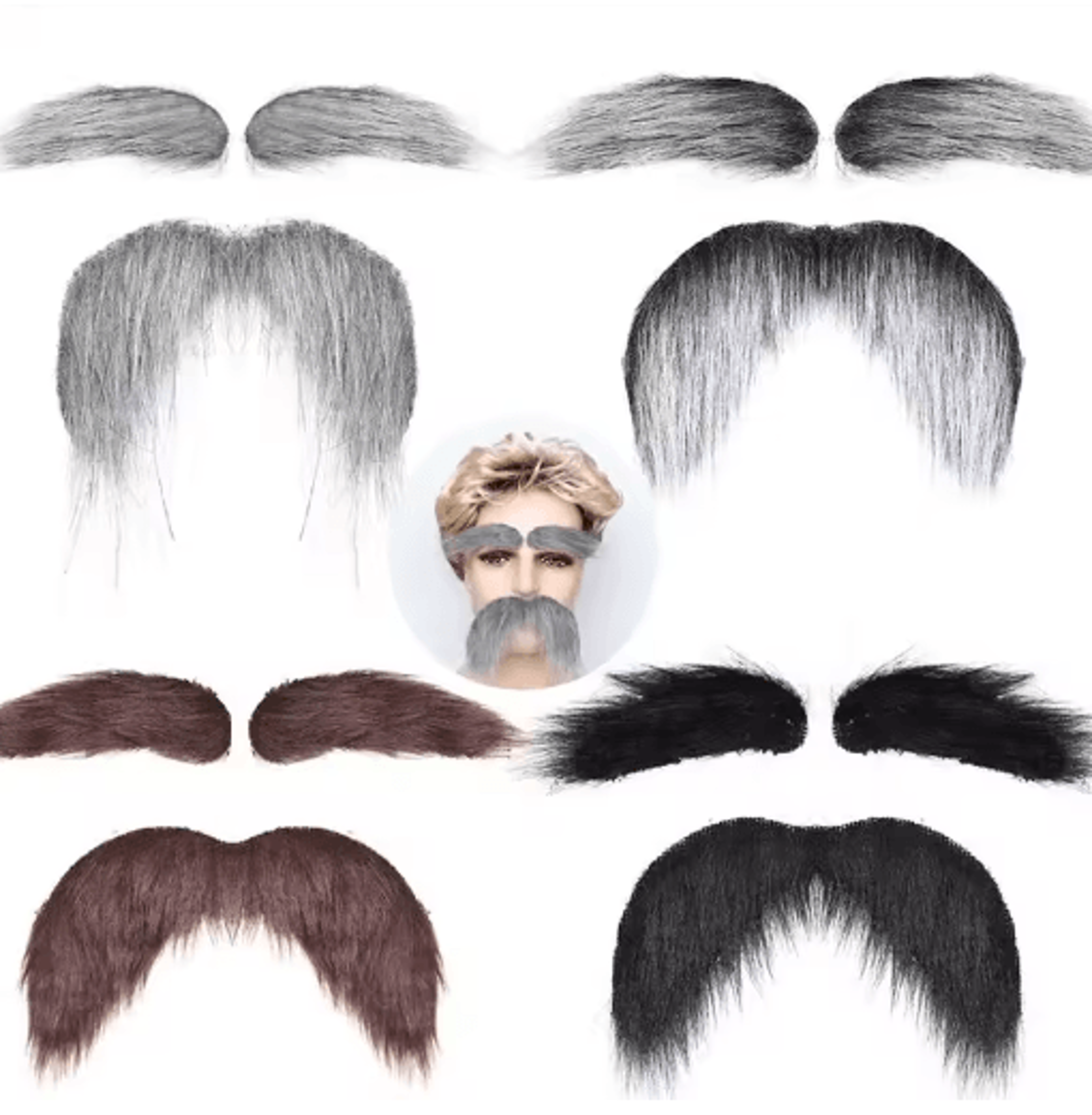 self-adhesive fake mustache, eyebrow & beard set – novelty facial hair props for halloween & christmas cosplay