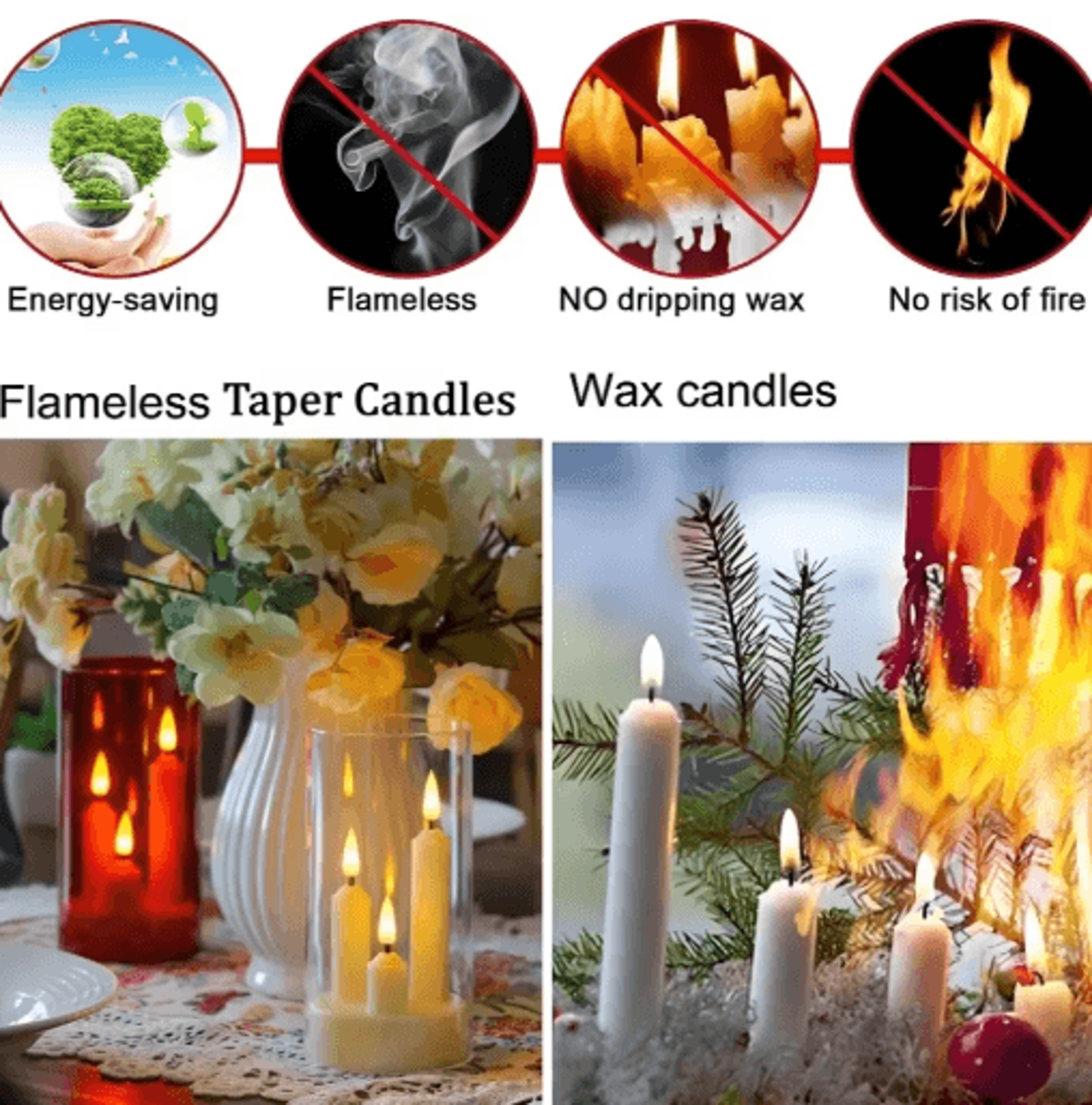 3-in-1 flameless led taper candles with acrylic lampshades – battery-operated flickering candle set