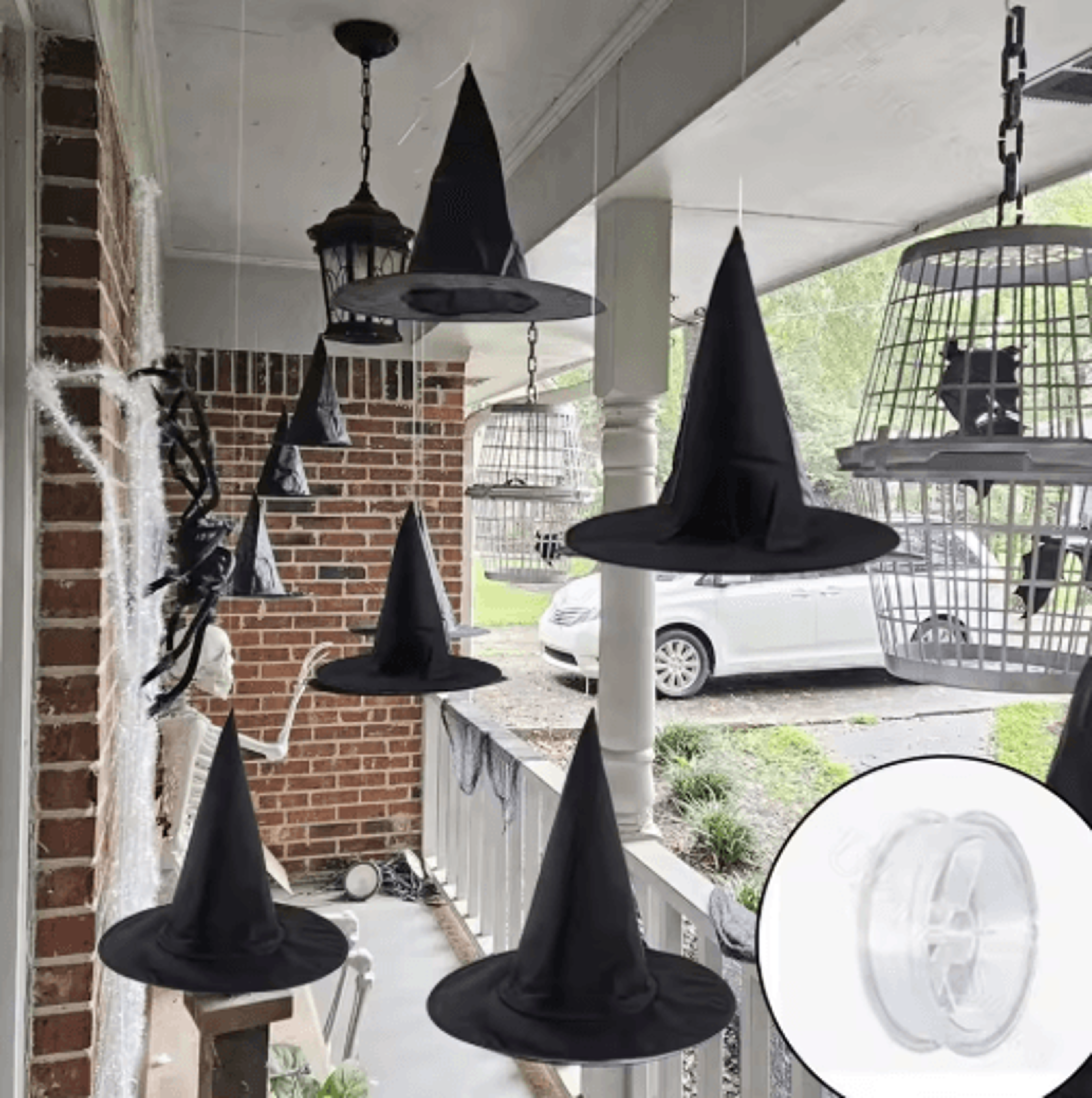 6/12-piece hanging black witch hats – halloween wizard hat decorations for porch, home & party decor
