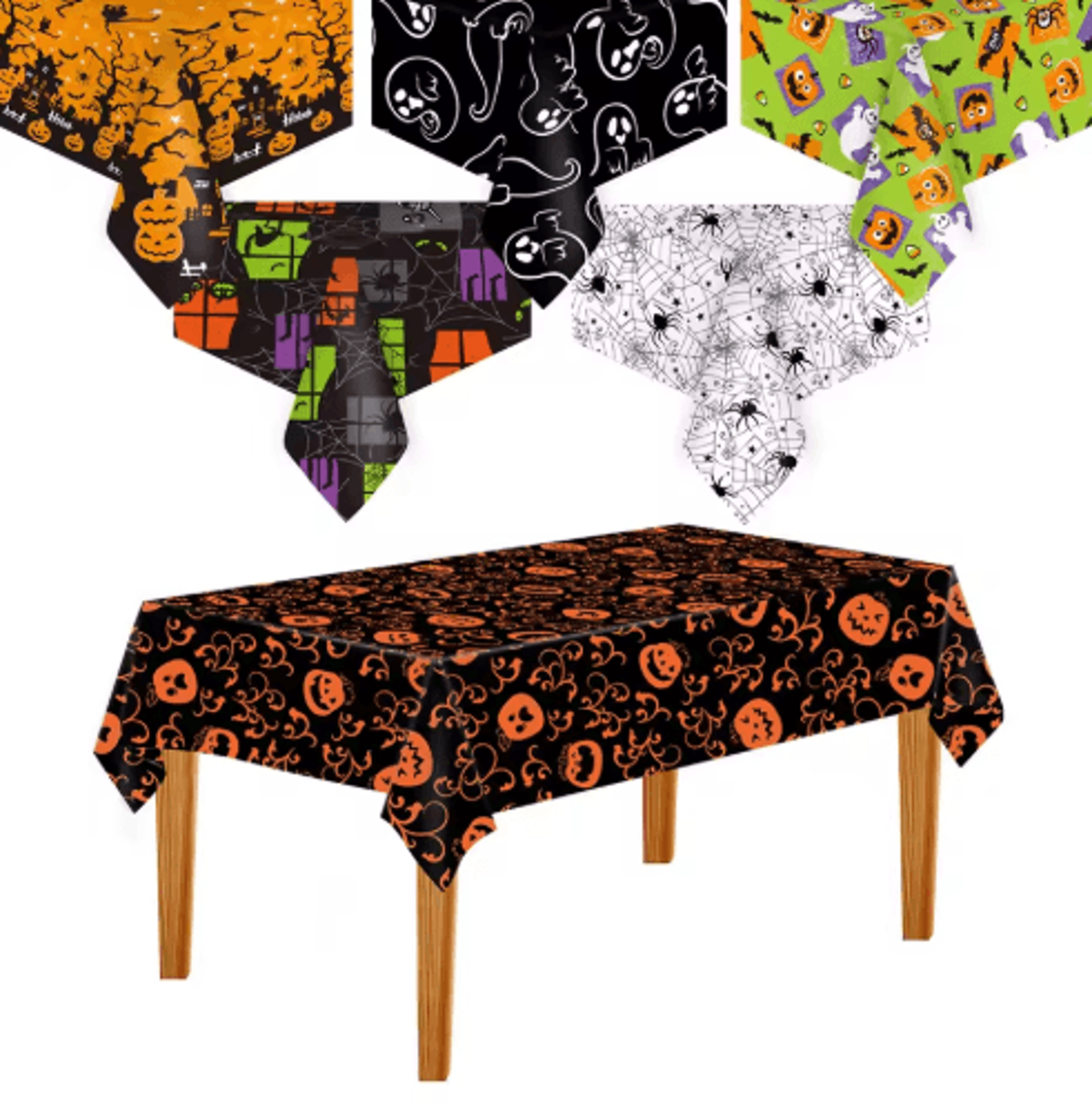 halloween pumpkin, bat & spider web tablecloth – plastic party table cover for spooky home decor