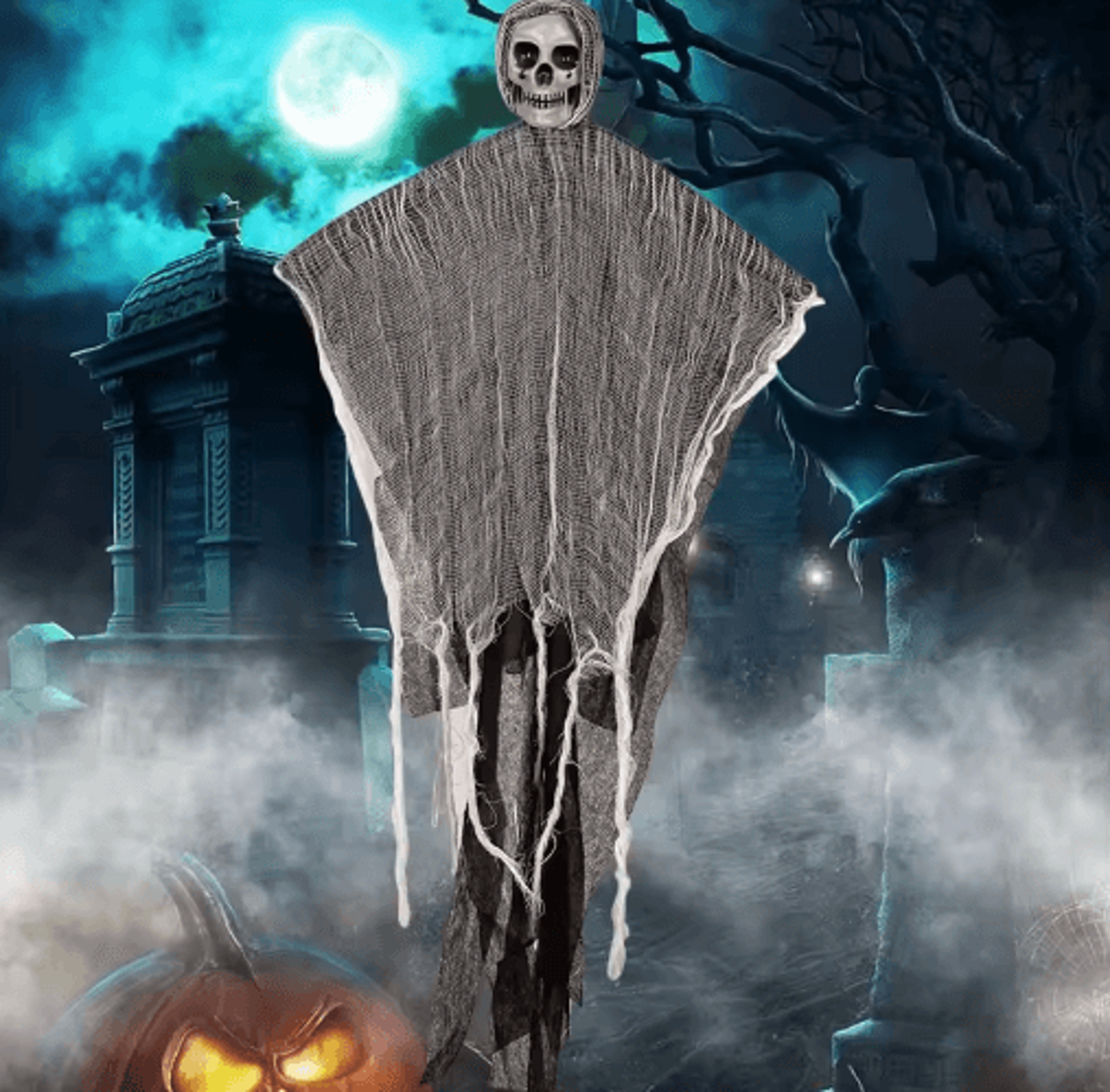 hanging skull ghost halloween decoration – scary haunted house horror prop for home, yard & party decor