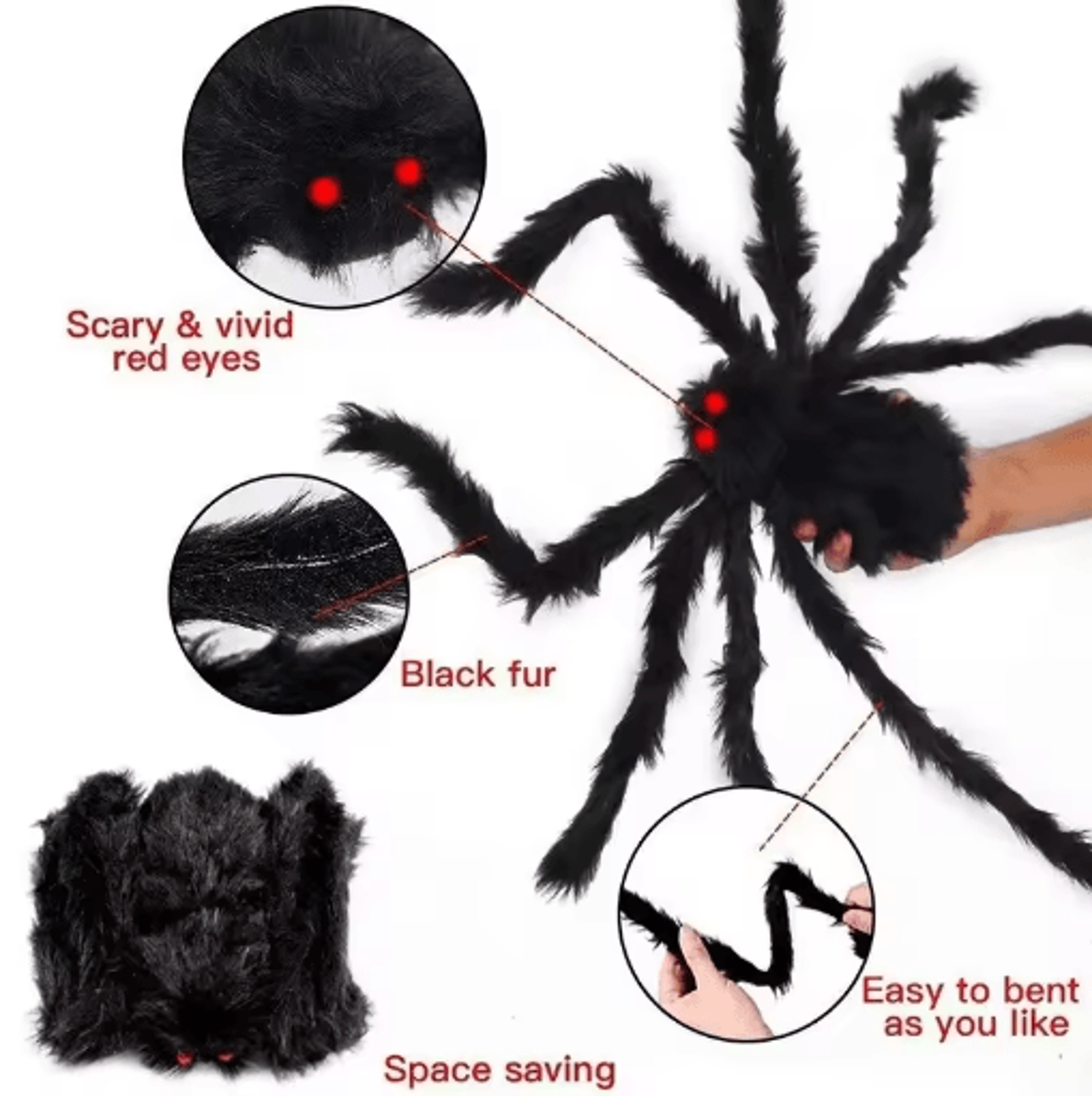 giant plush halloween spider – huge spooky spider web prop for indoor & outdoor haunted house decor