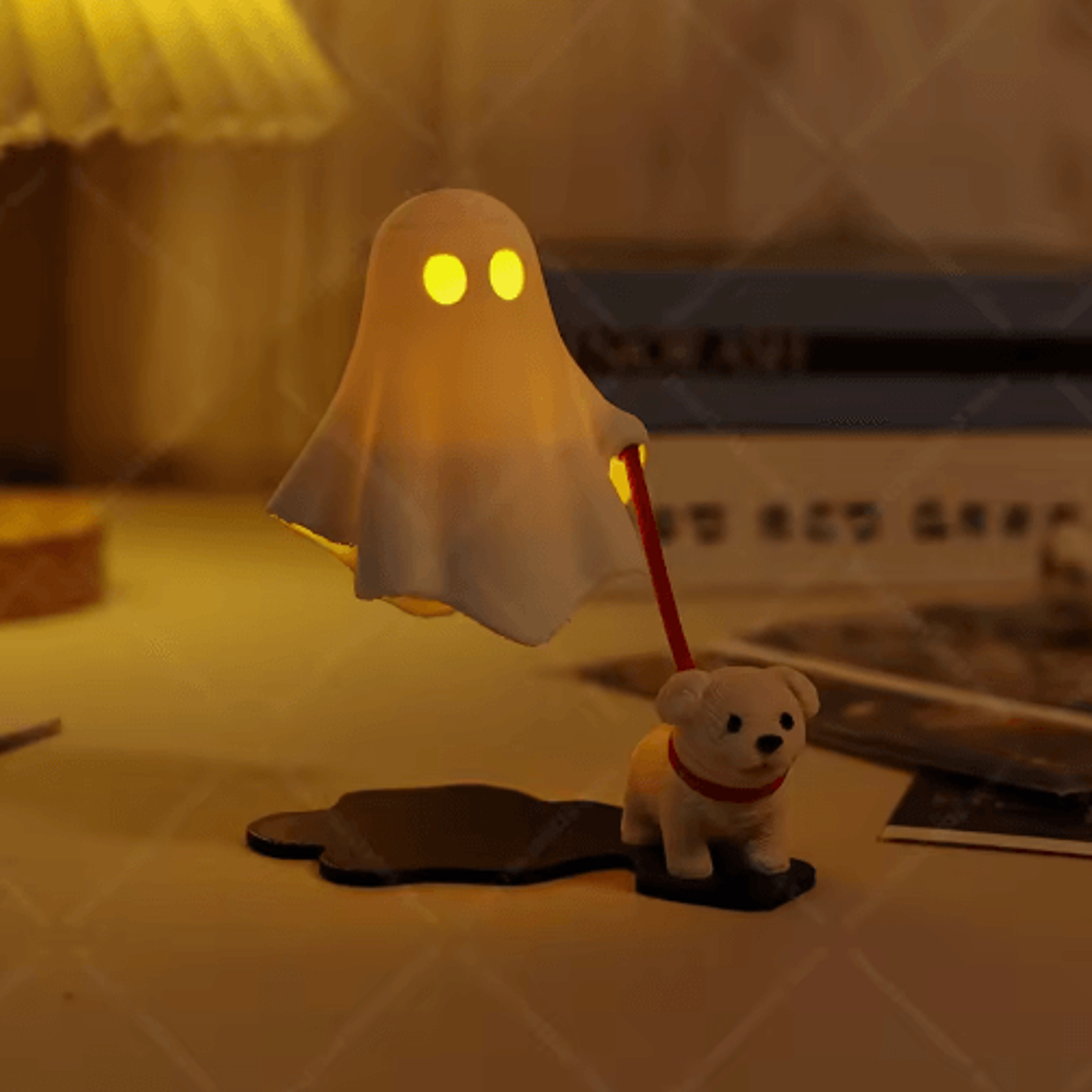 cute ghost & dog led night light – warm halloween desk lamp for bedroom & spooky home decor
