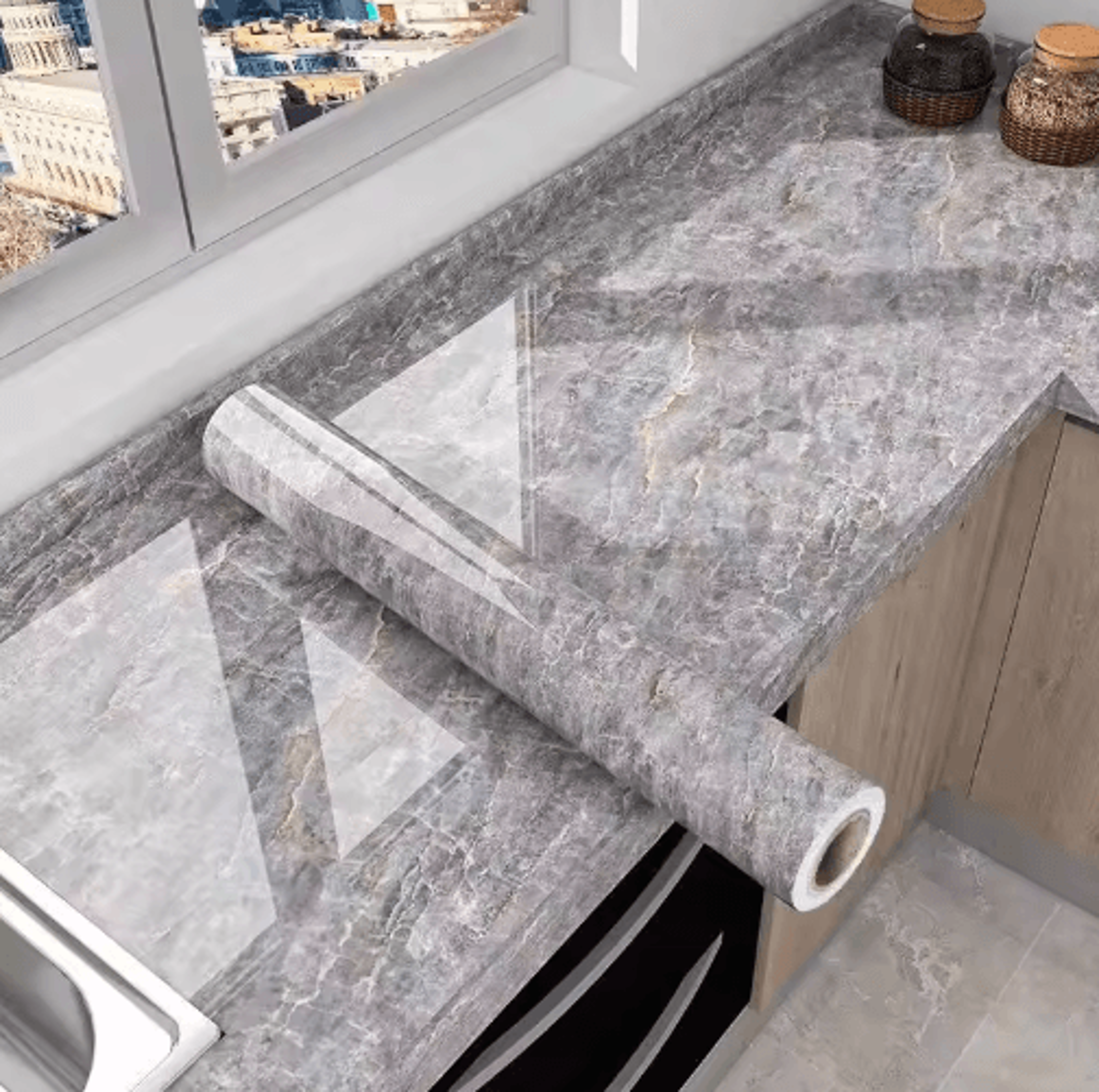 marble self-adhesive kitchen wallpaper – oil-proof & waterproof countertop, cabinet and tile renovation film