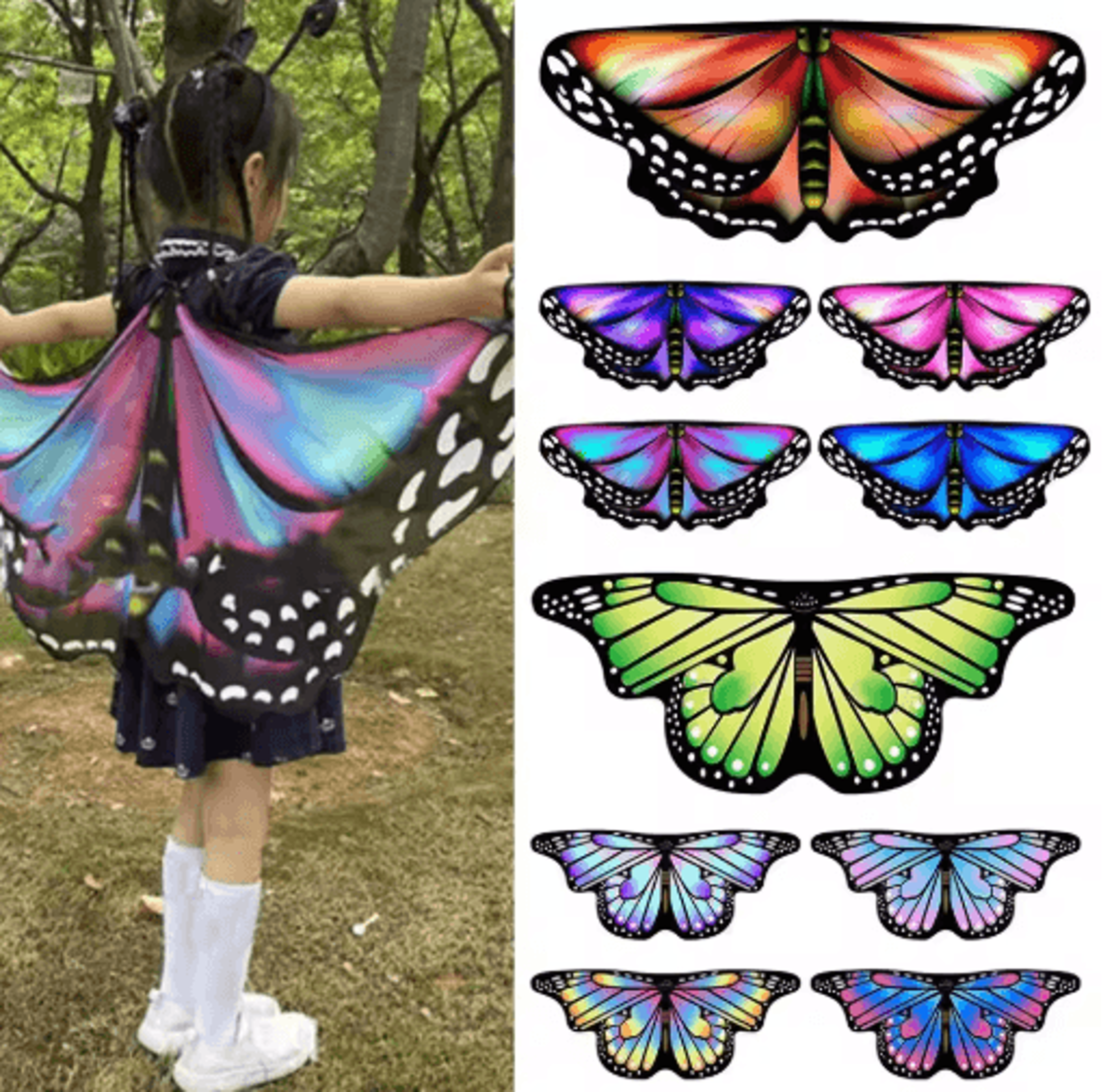 colorful butterfly wings cape for kids – girls fairy pixie shawl cloak costume for dress-up & parties