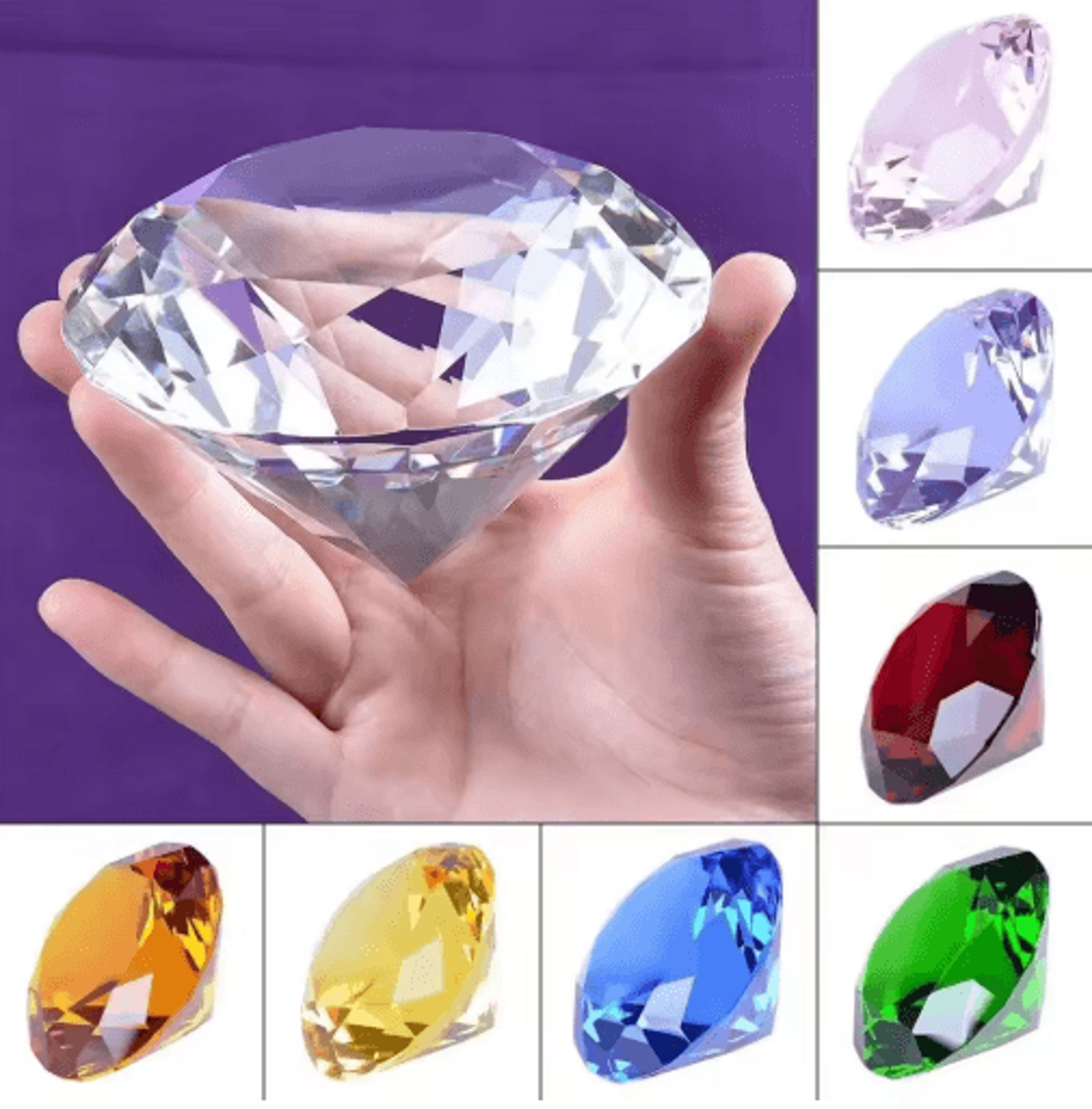 crystal diamond paperweight – 10-color decorative gemstone desk ornament