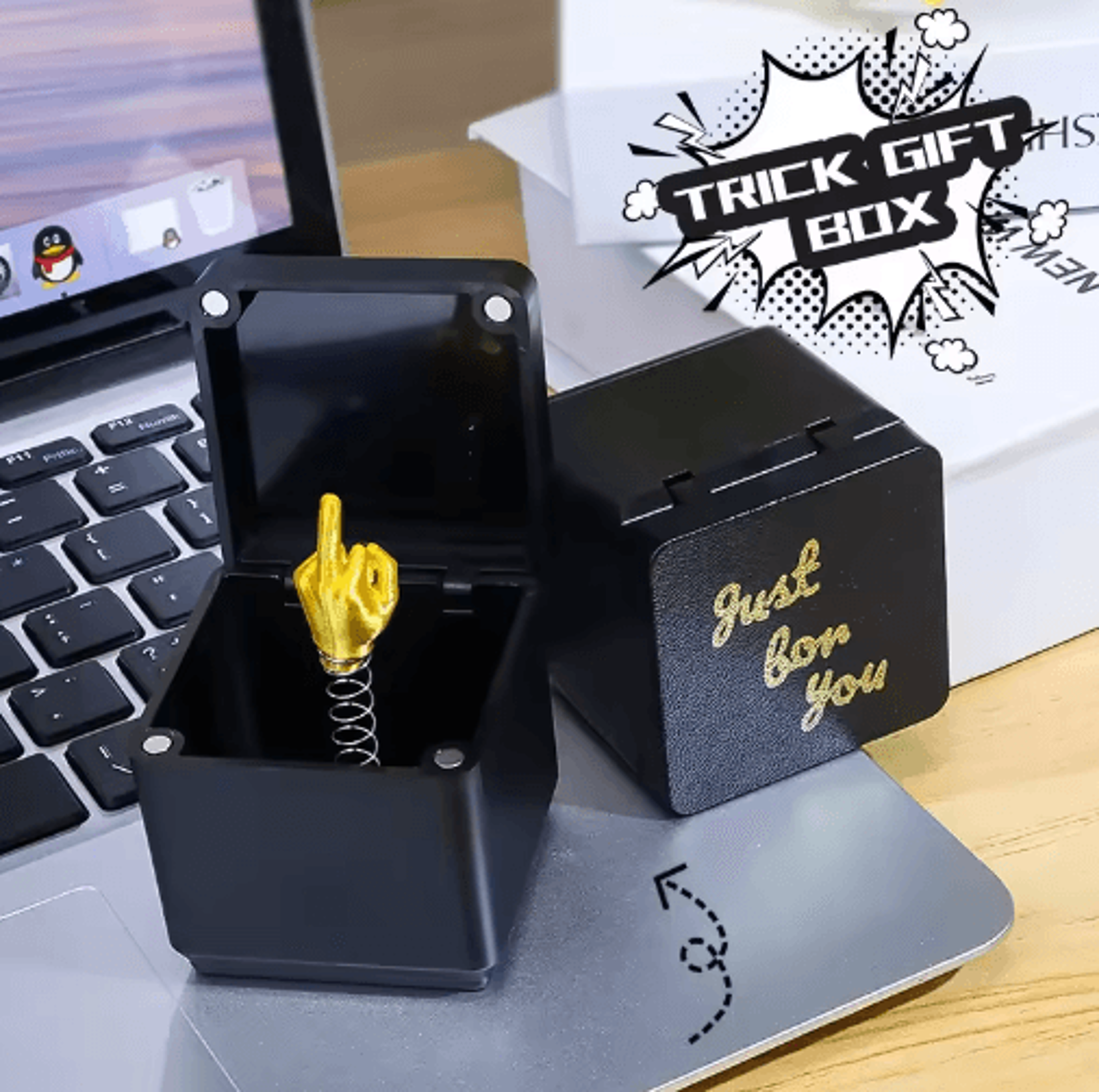 middle finger in a box prank gift – funny christmas gag & desk decoration