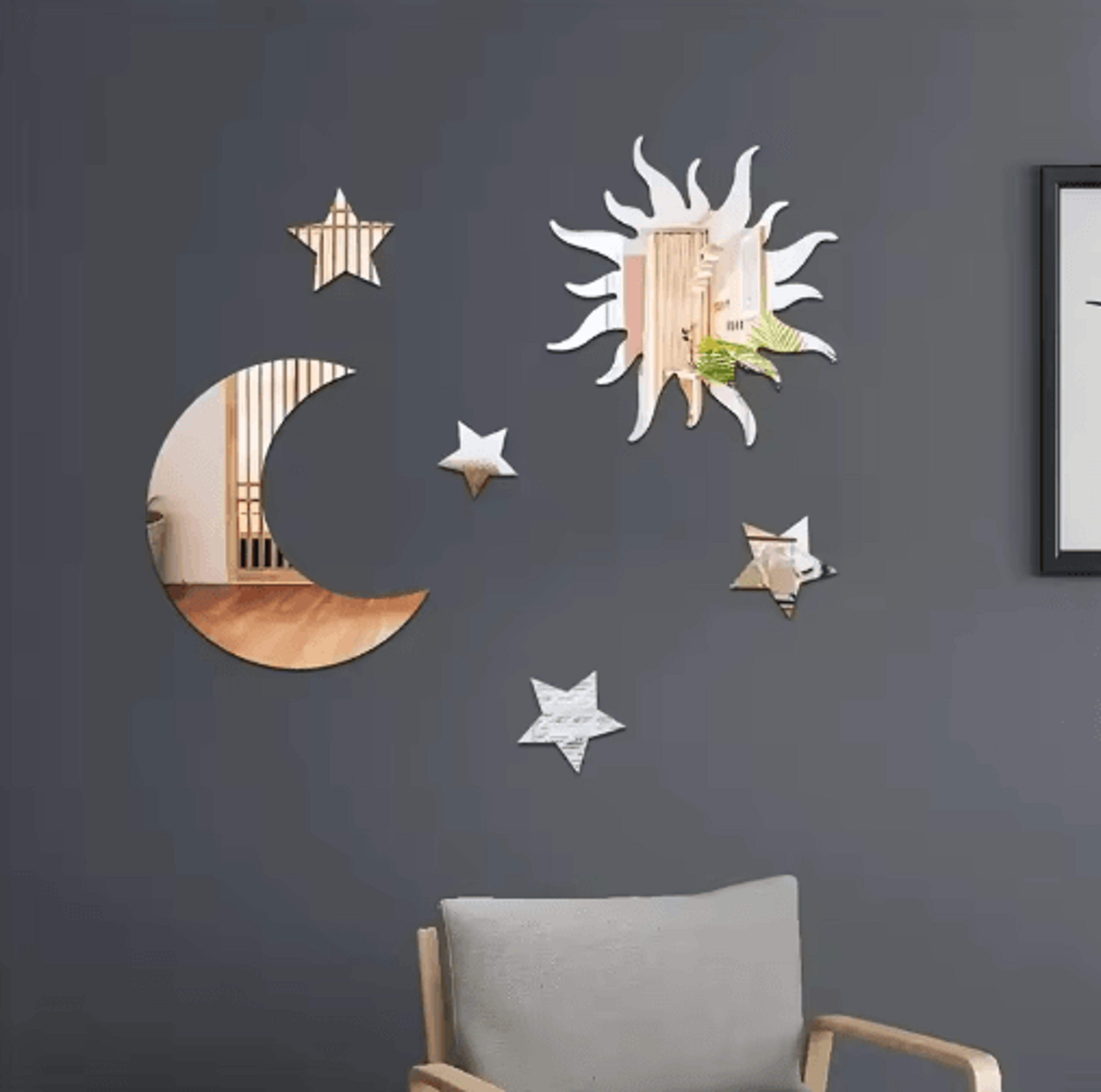6pcs star & moon mirror wall stickers – ramadan and celestial room decor
