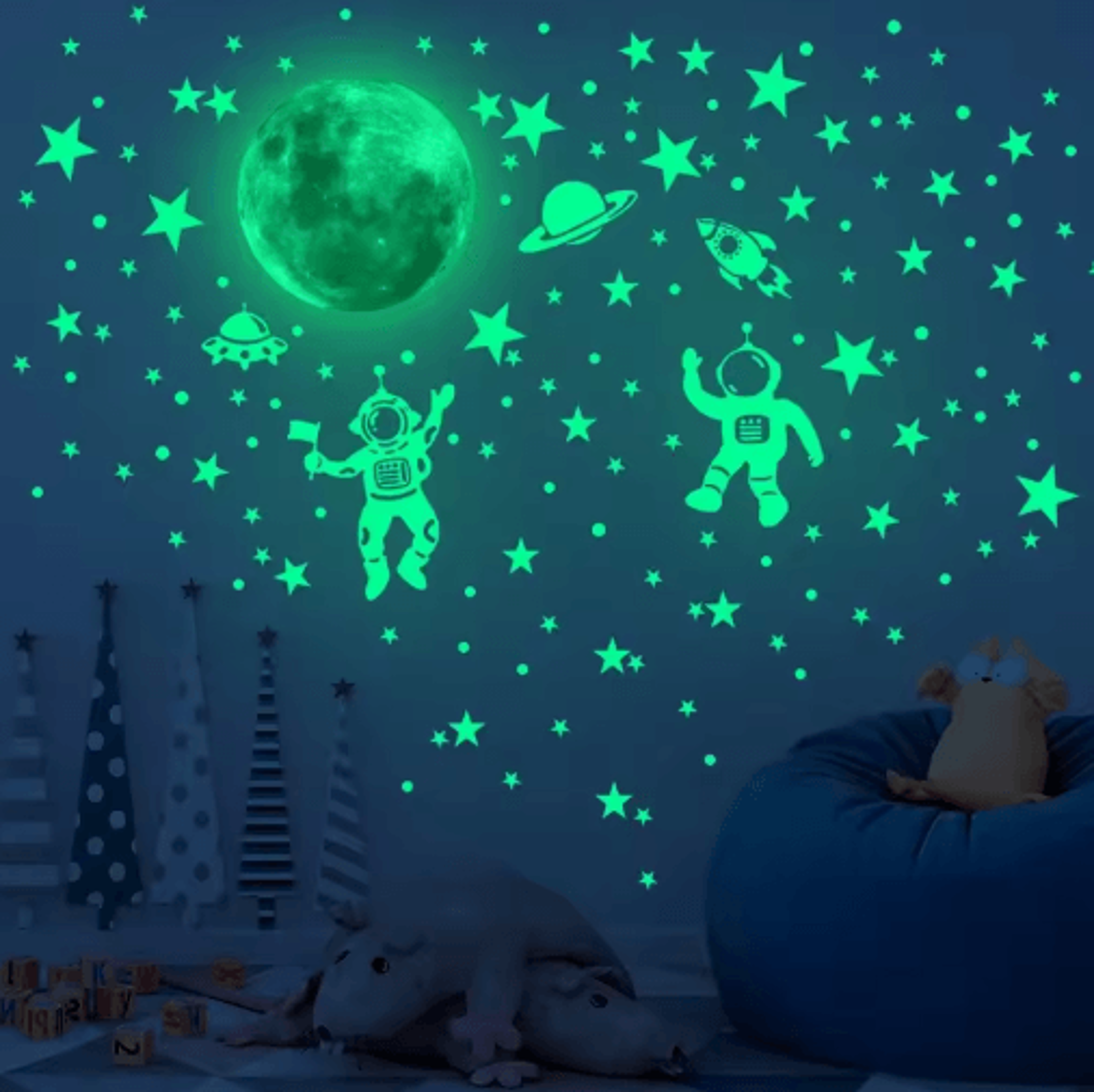 glow-in-the-dark star & moon wall decals – pvc space stickers for kids rooms