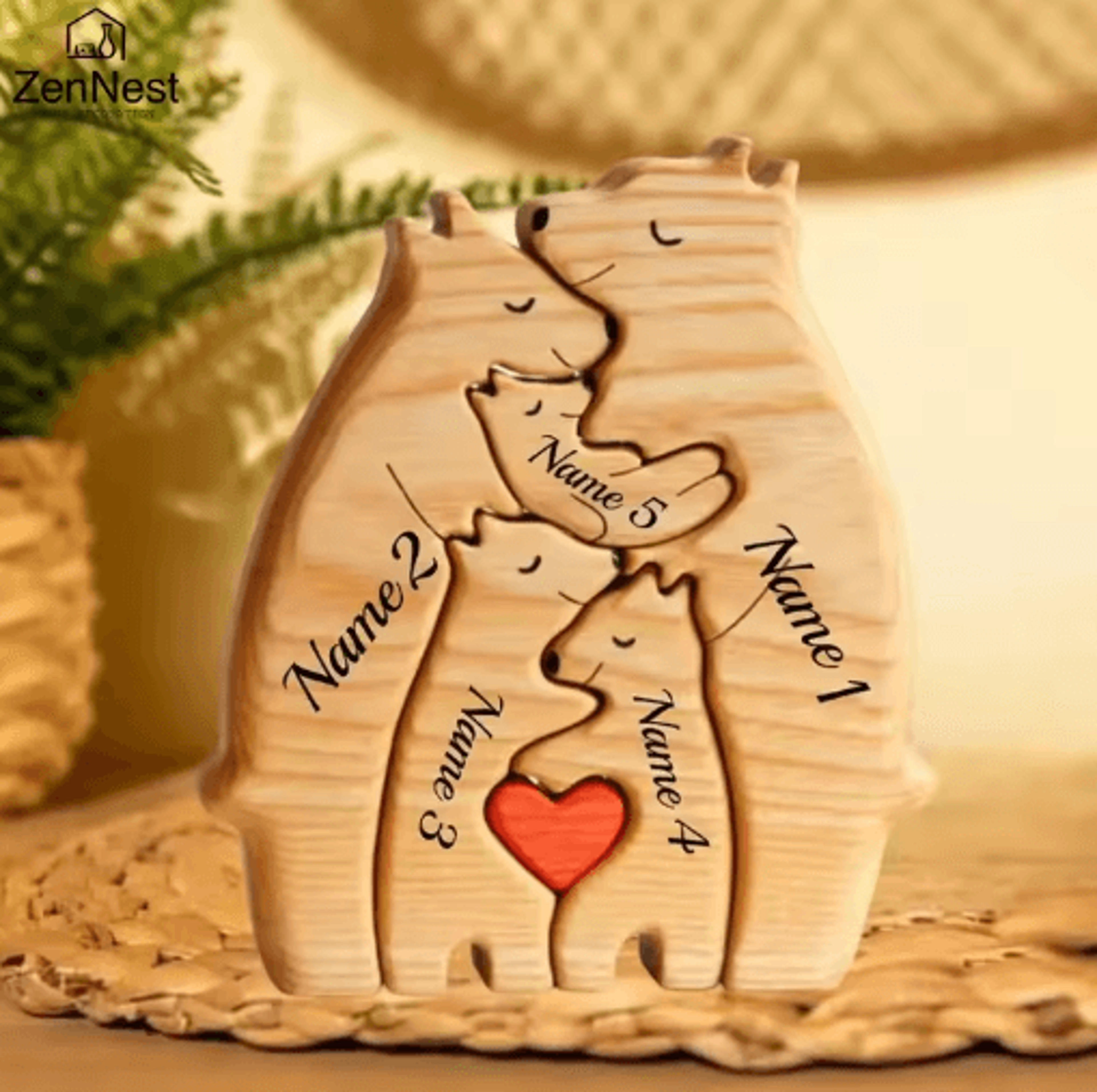 personalized wooden bear family puzzle – custom name family keepsake