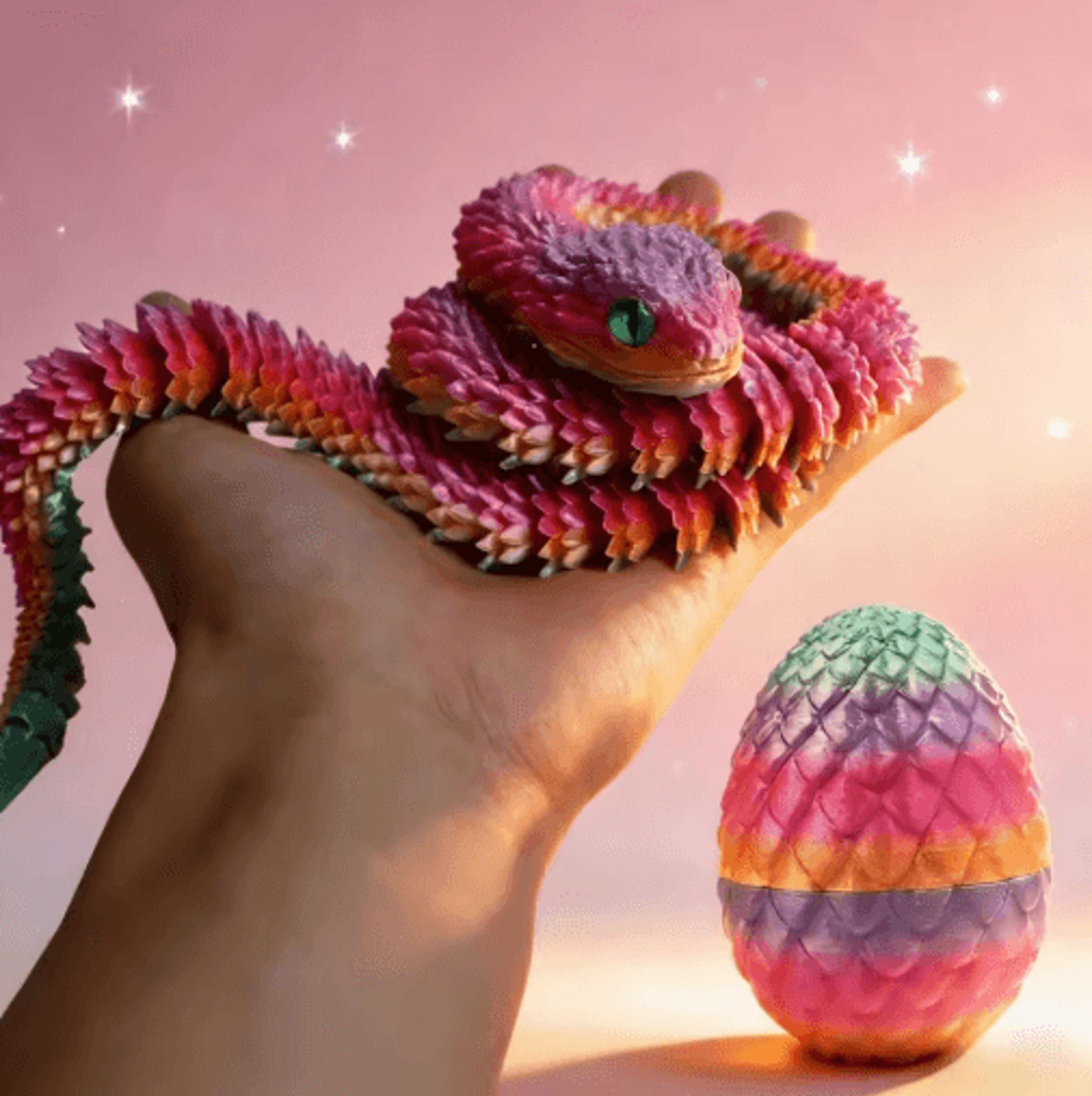 3d printed articulated snake egg – rotating fidget toy & desktop decor