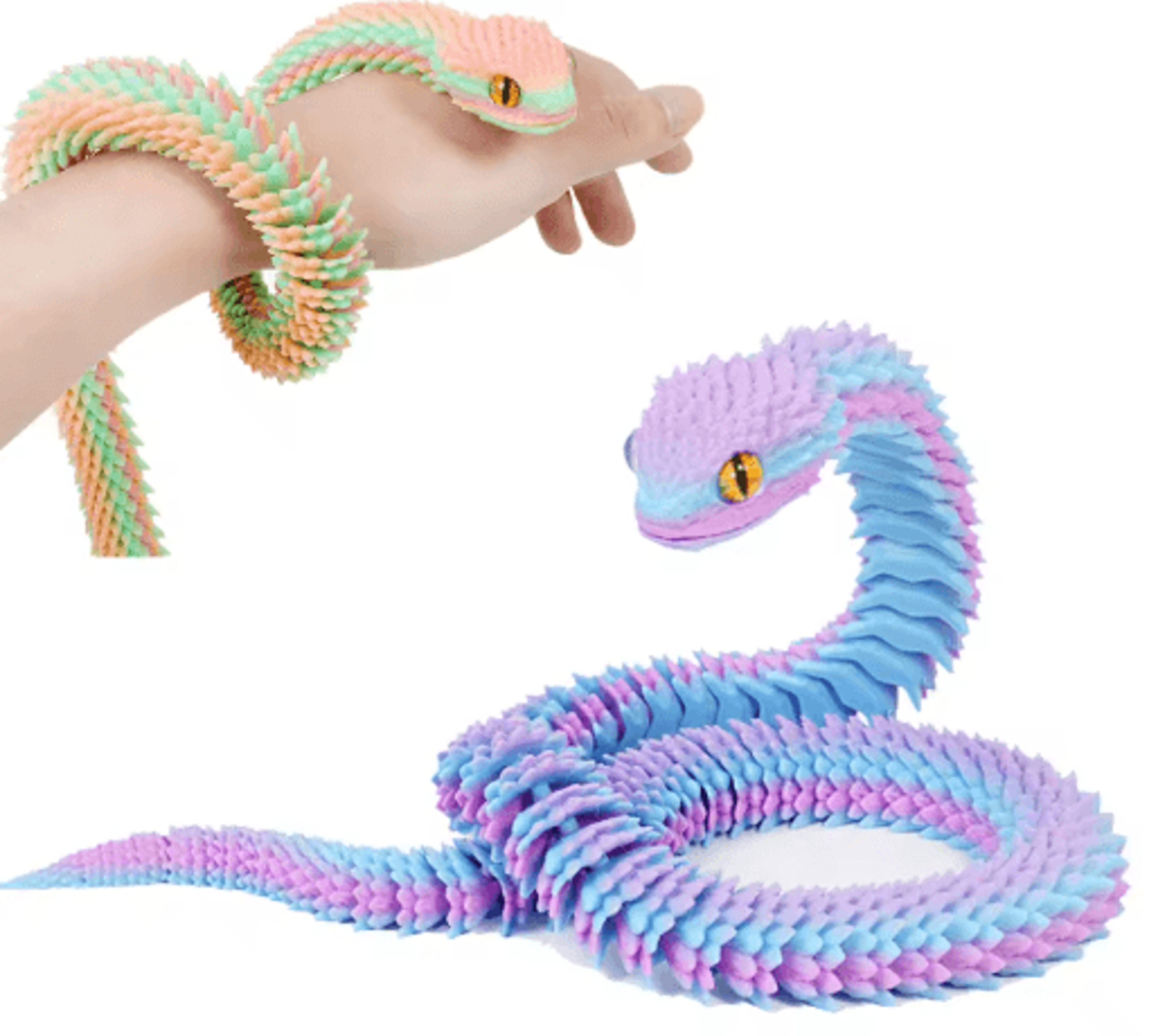 30cm luminous 3d printed snake – articulated glow-in-the-dark figurine