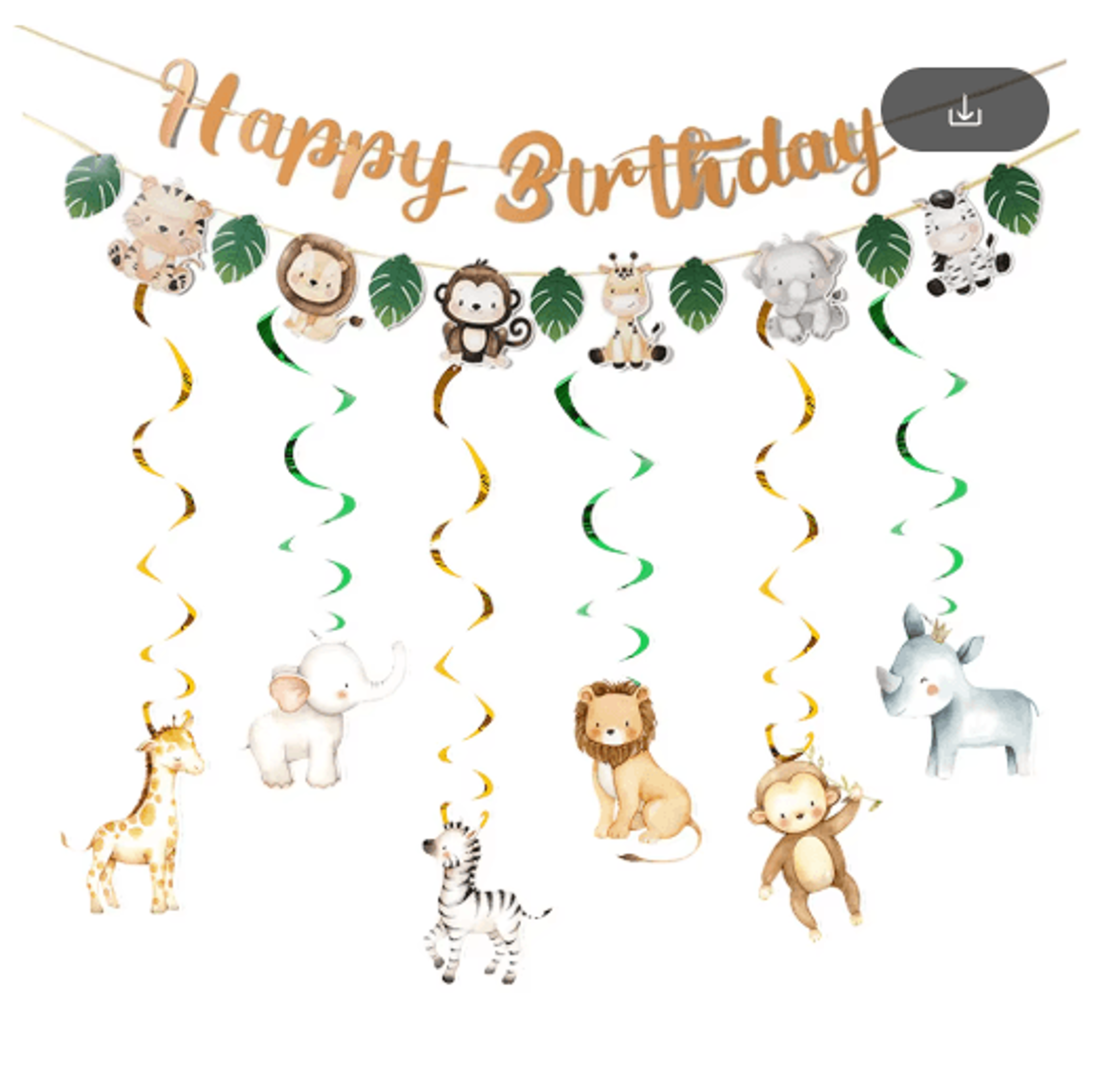 jungle safari birthday party banner & hanging swirl decorations