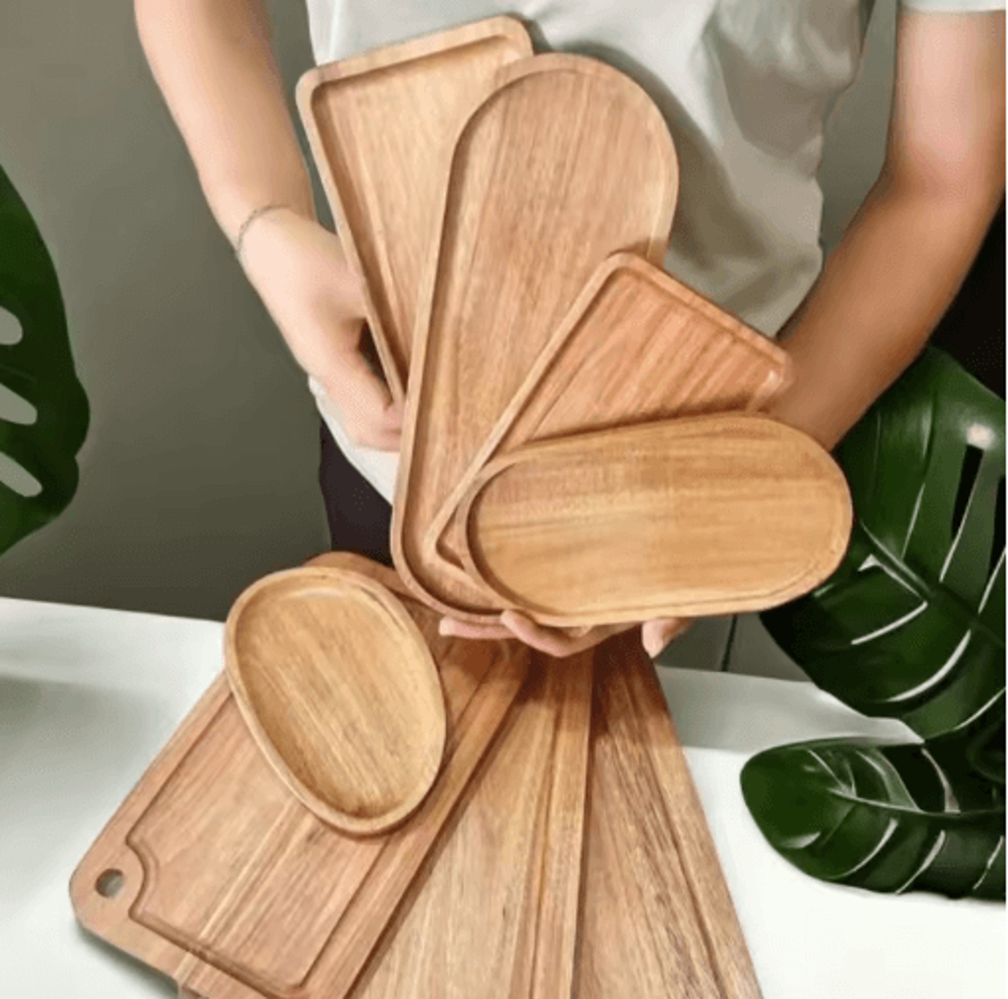 wabi sabi acacia wood tray – oval decorative serving platter & organizer