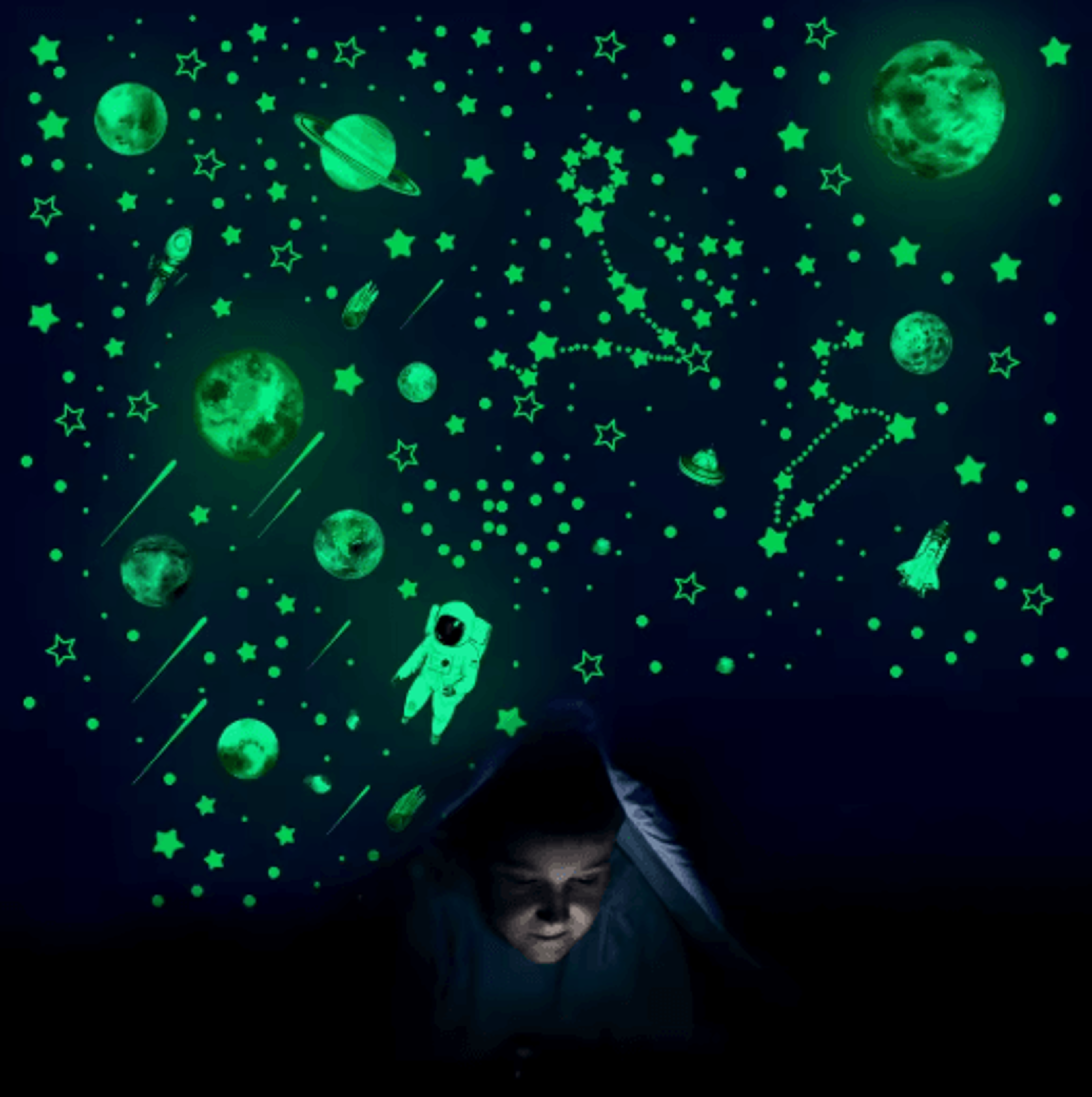 849pcs glow in the dark stars & planets – luminous space wall stickers