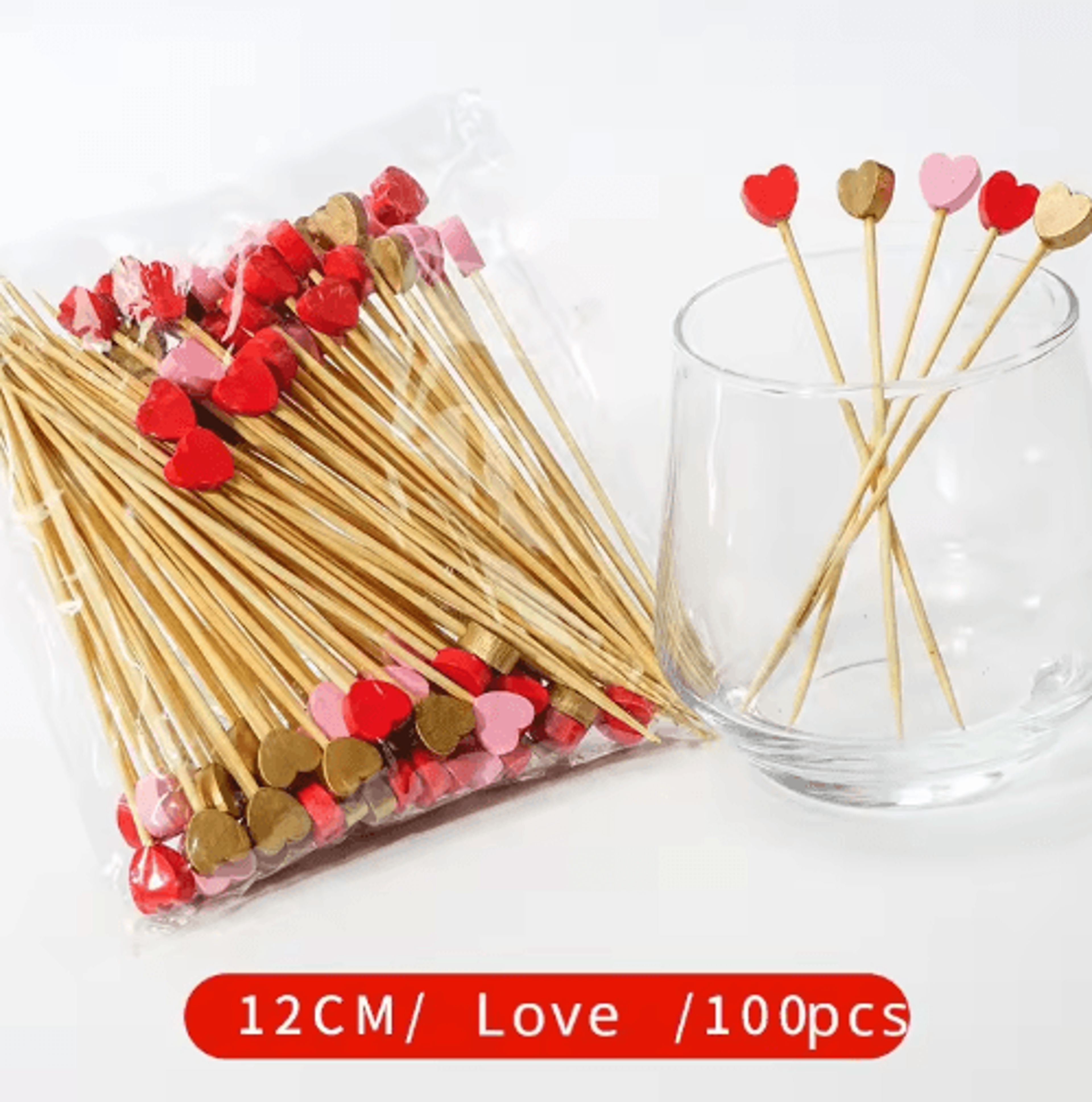50/100-piece red heart bamboo fruit picks for parties and appetizers