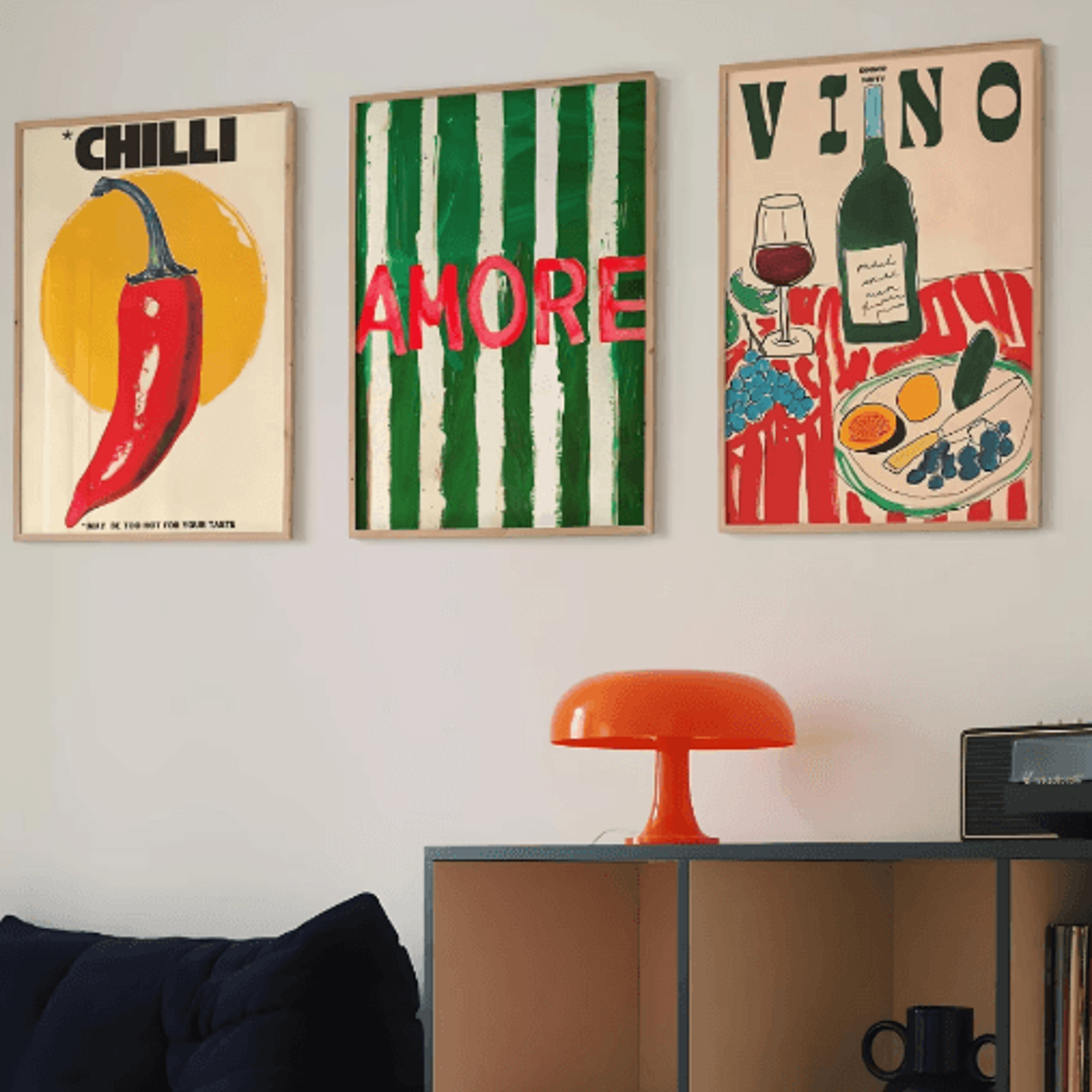 amore green striped kitchen wall art canvas print