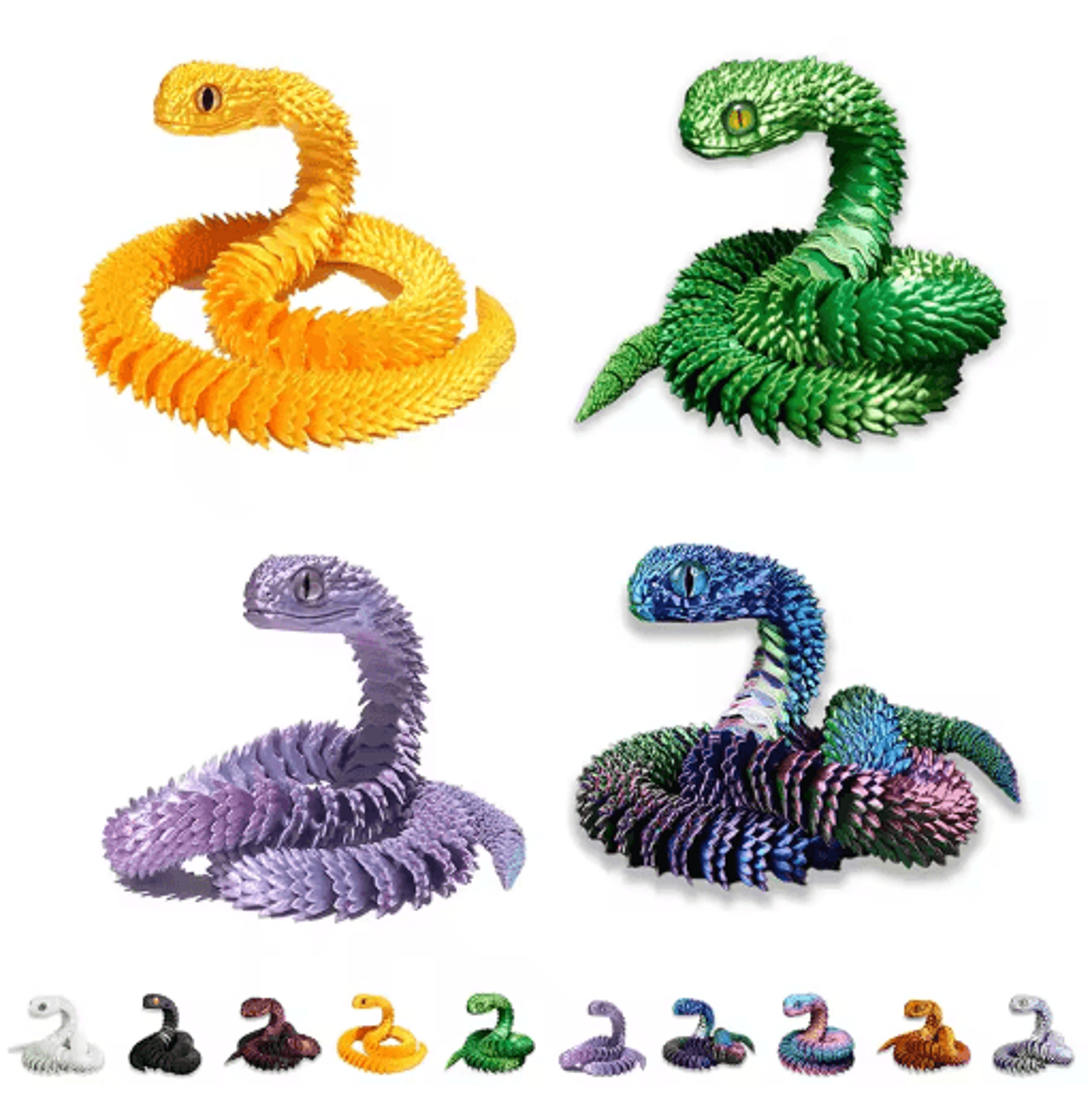 3d printed articulated snake figurine for desk and home decor