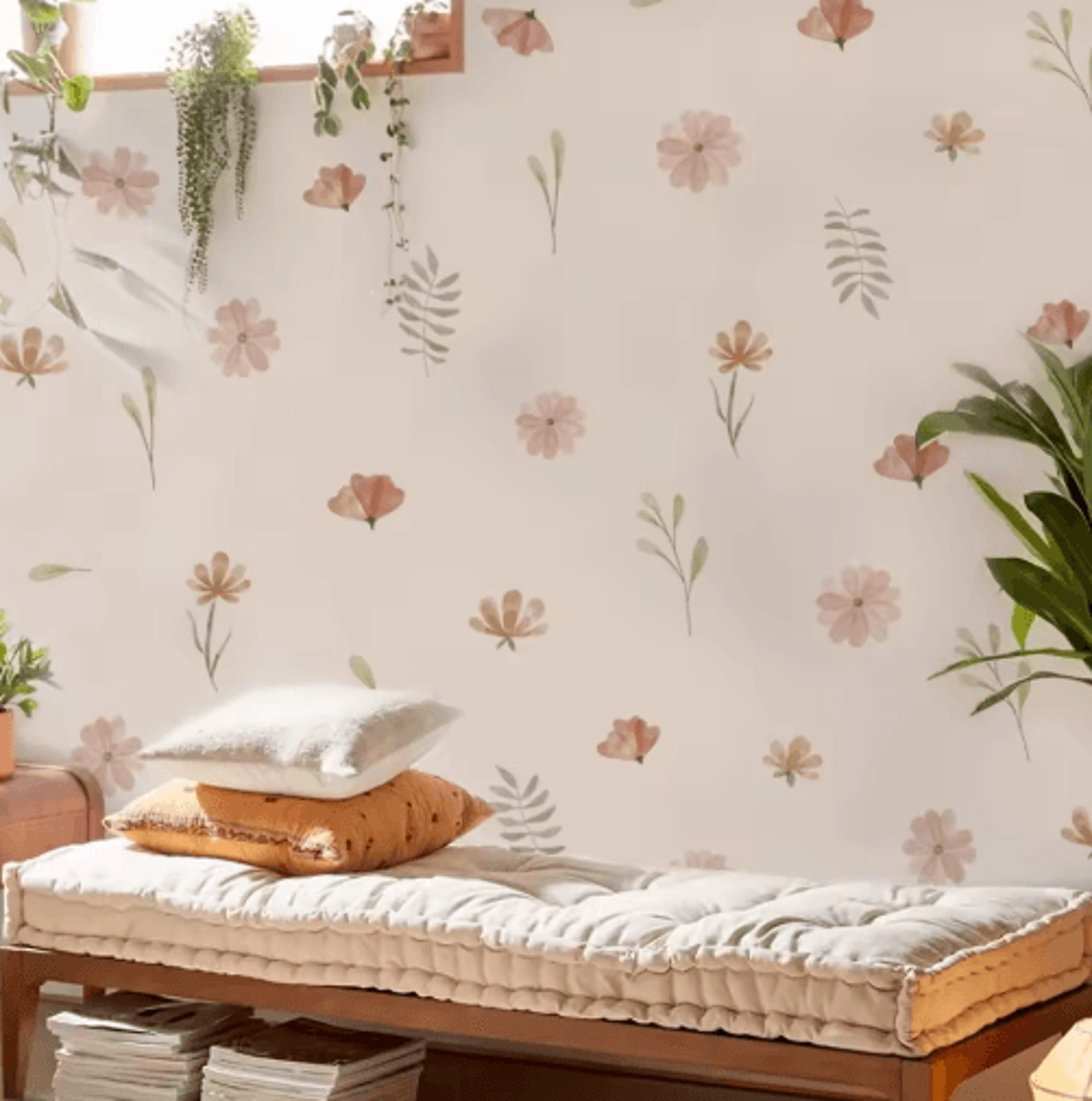 boho watercolor floral wall stickers for nursery and bedroom decor