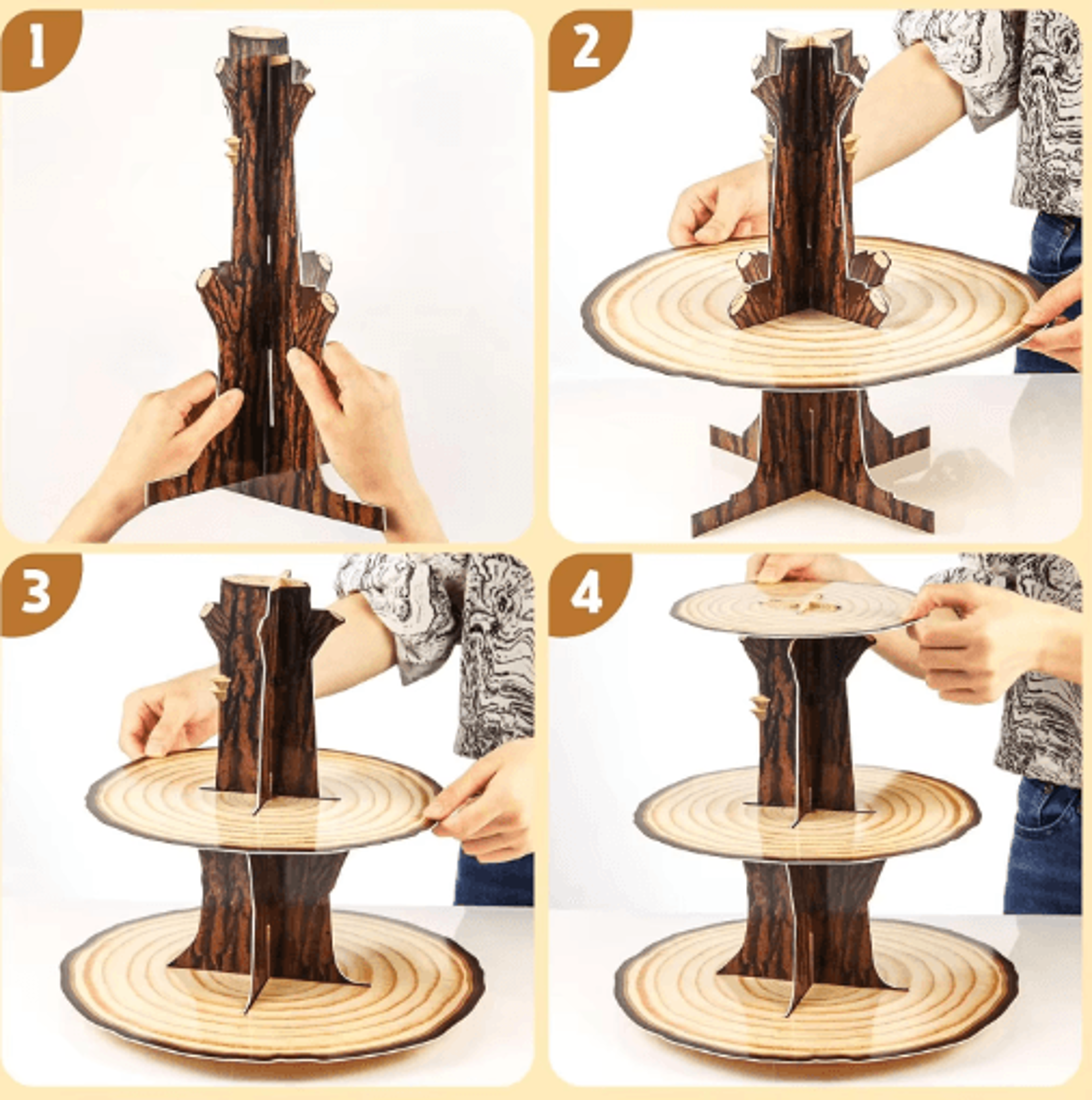 3-tier rustic wooden cupcake stand for parties and baby showers