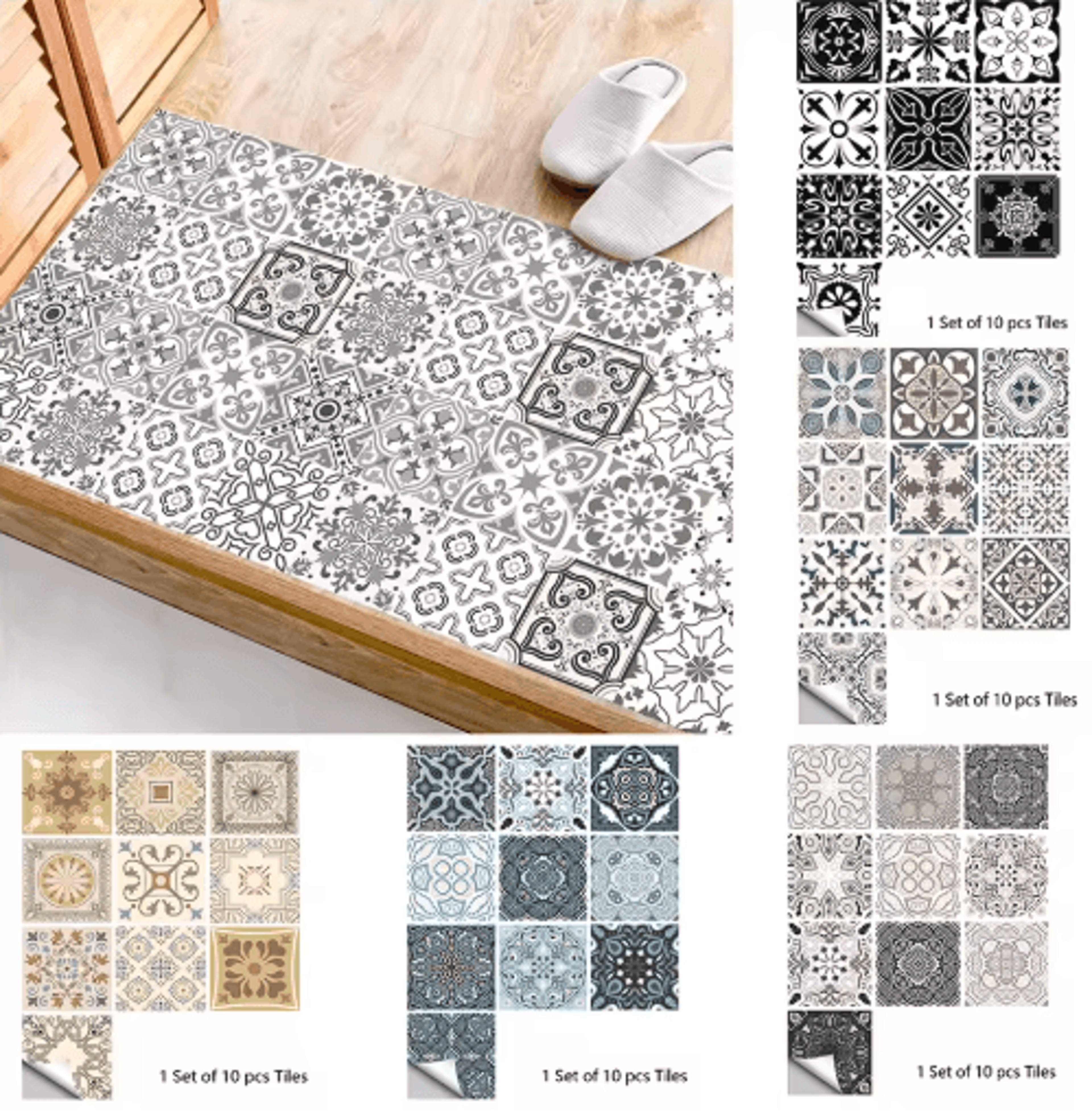 10-piece retro peel and stick tile stickers for kitchen and bathroom