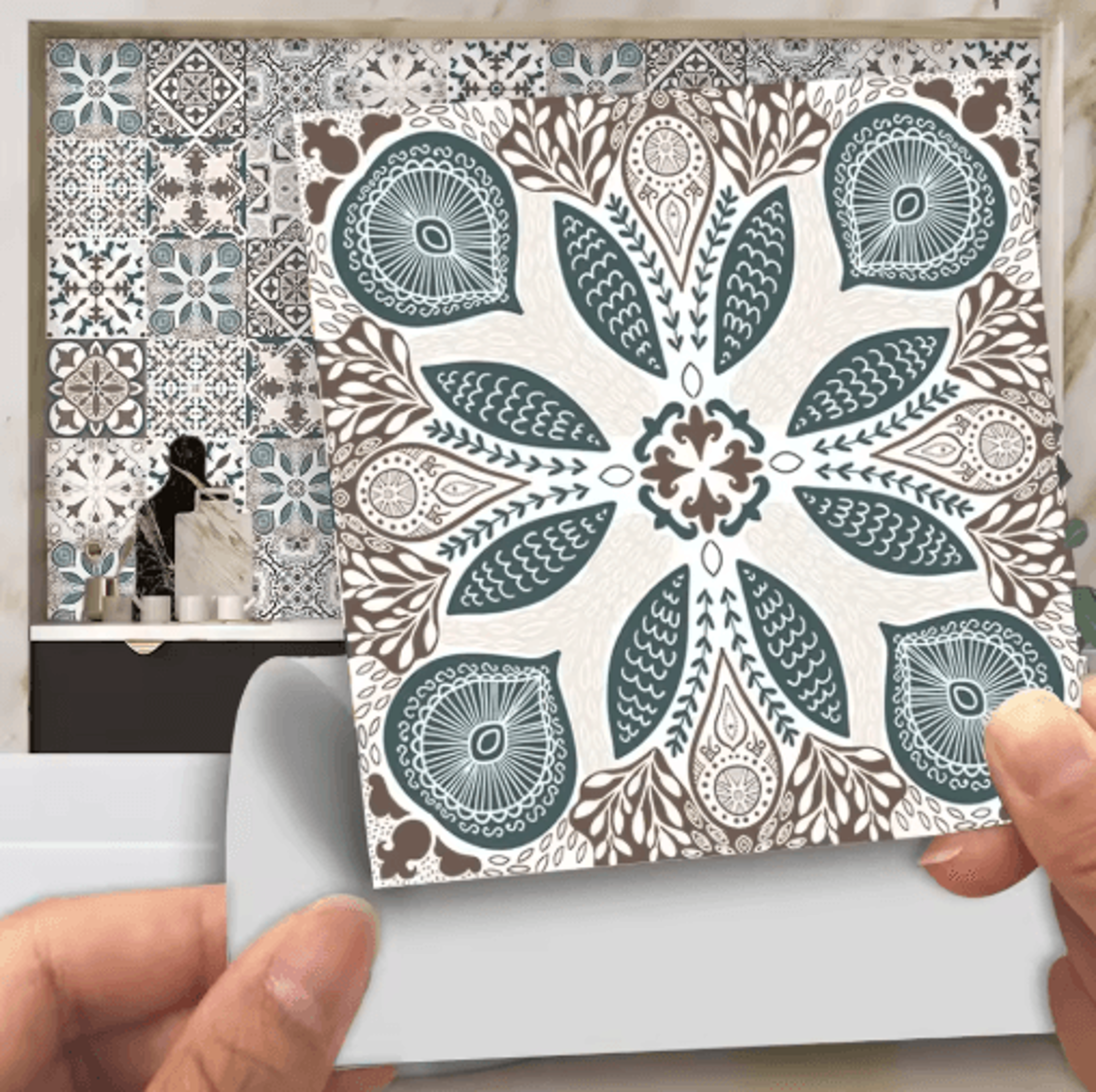 10-piece blue and gray peel and stick tile stickers for kitchen and floor
