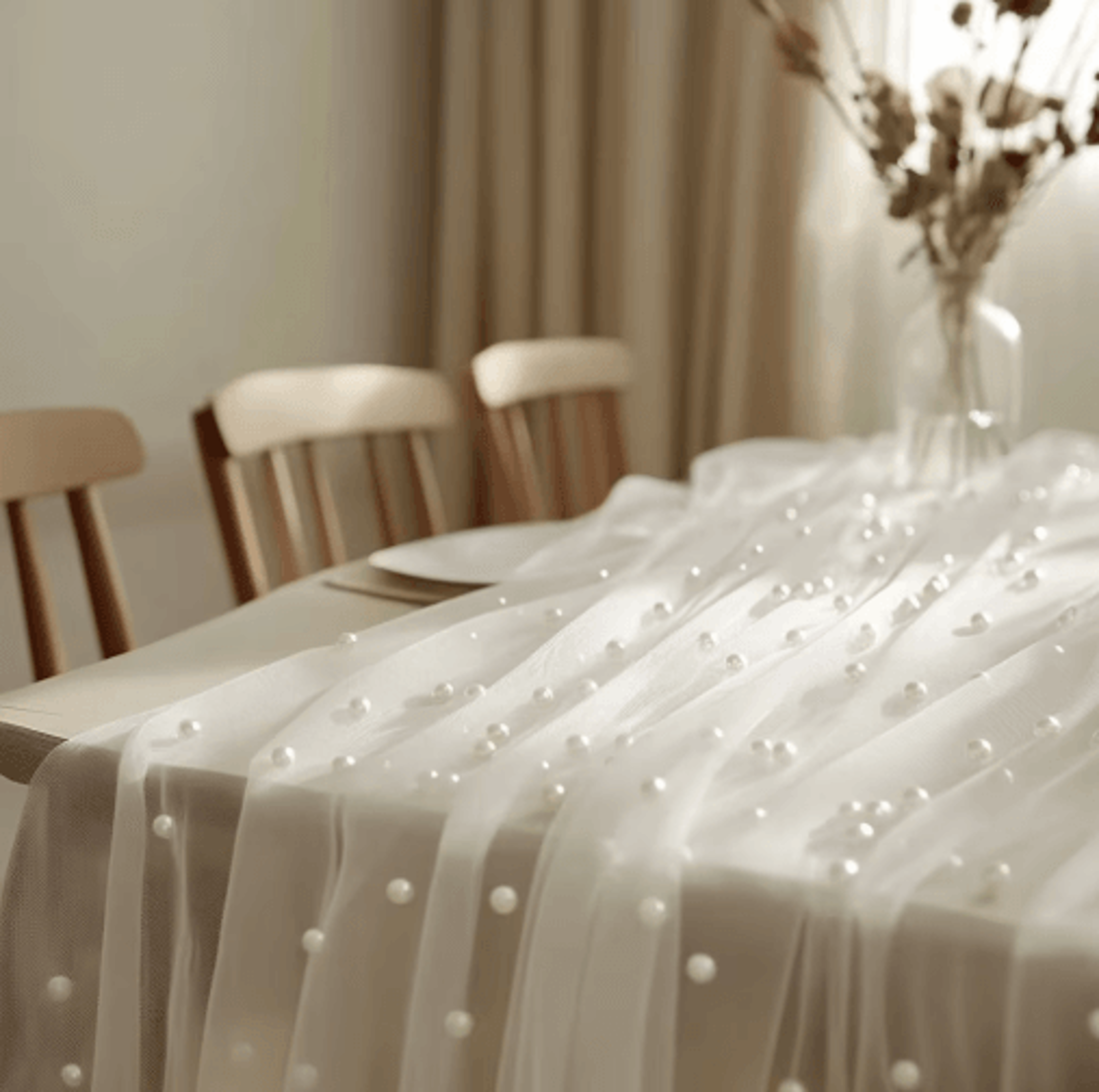 80x300cm pearl chiffon table runner for weddings and bridal showers