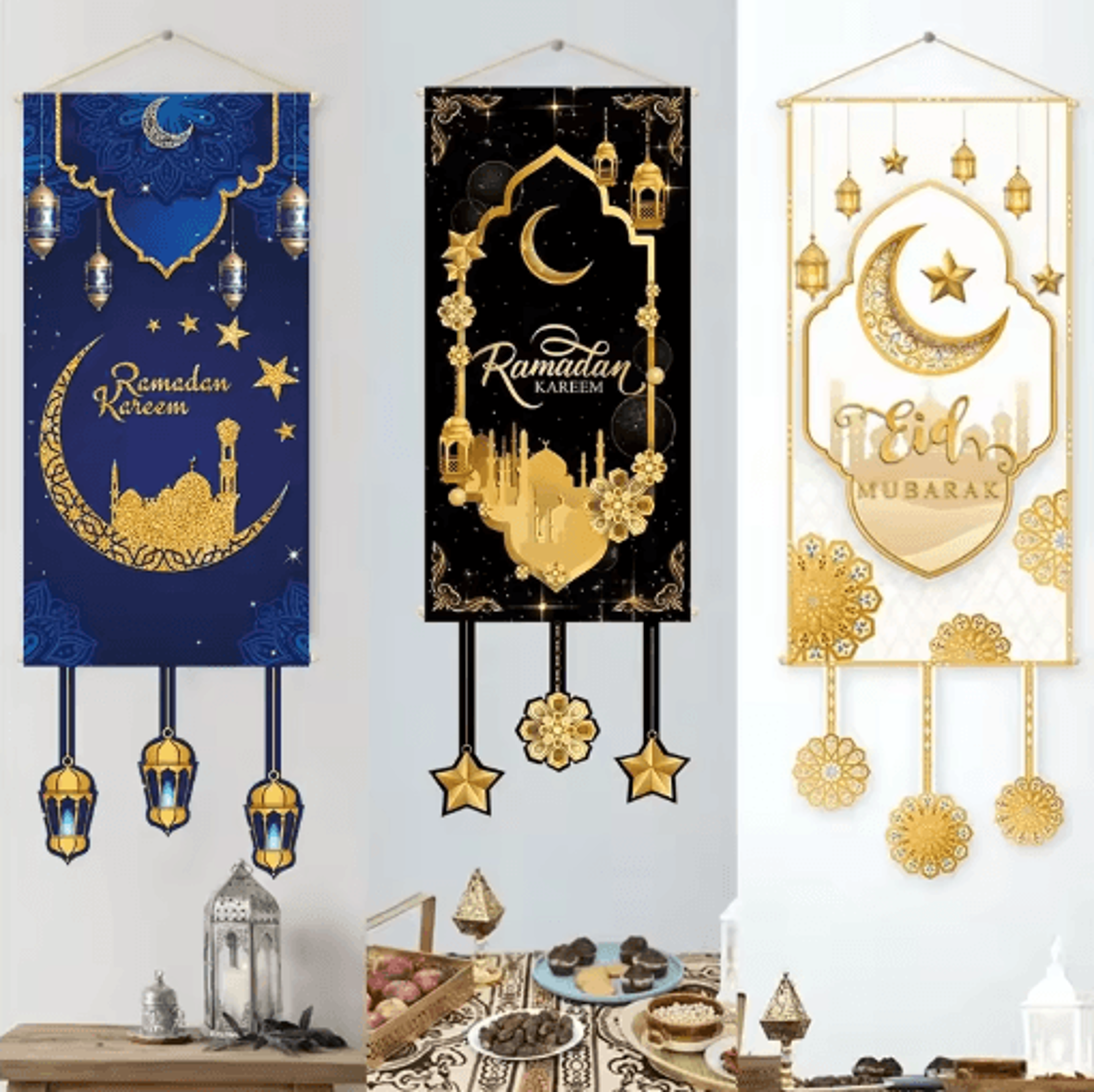 ramadan kareem hanging flag for eid and home decor