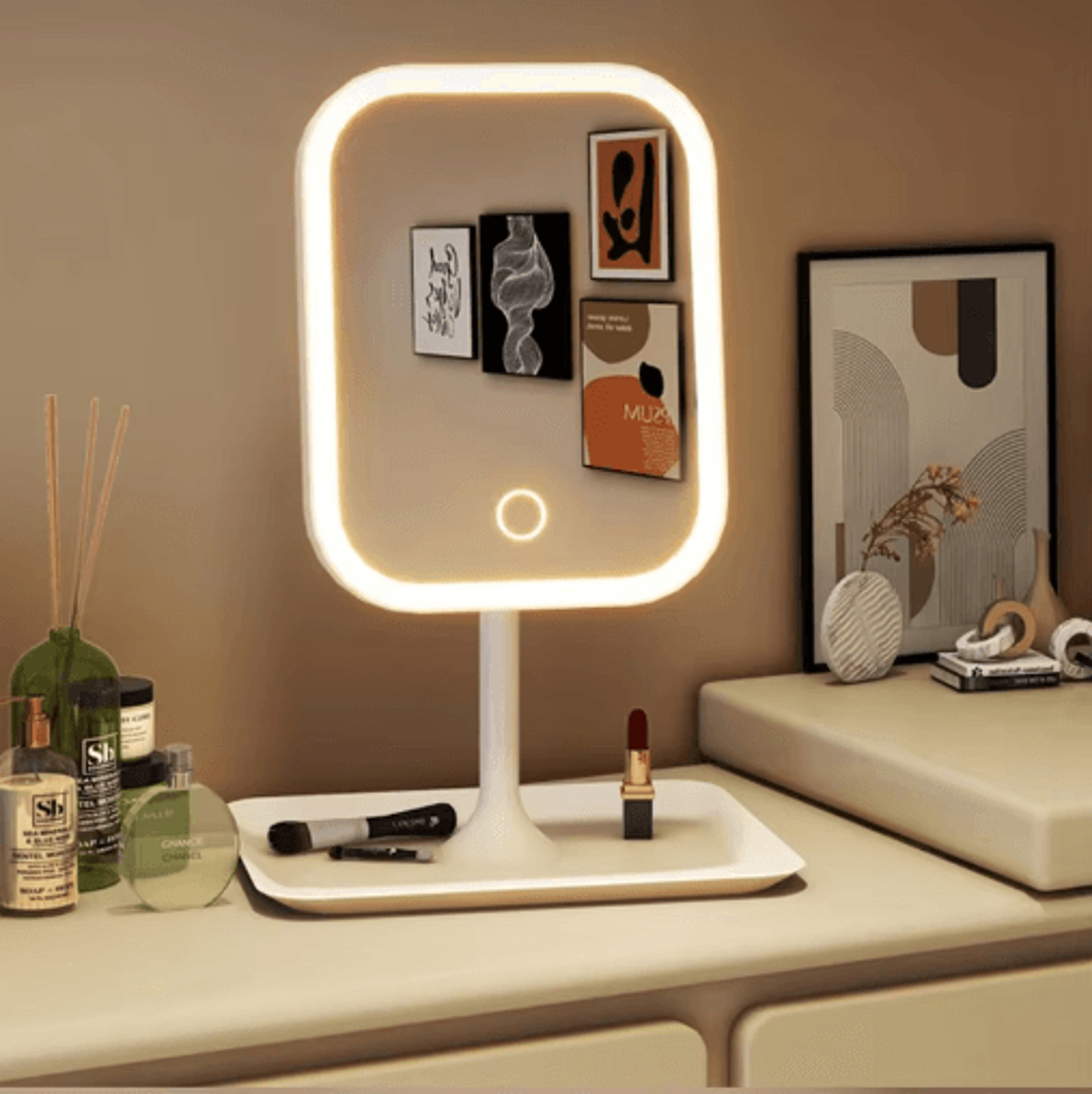 rechargeable led vanity mirror with 3-color dimmable lighting